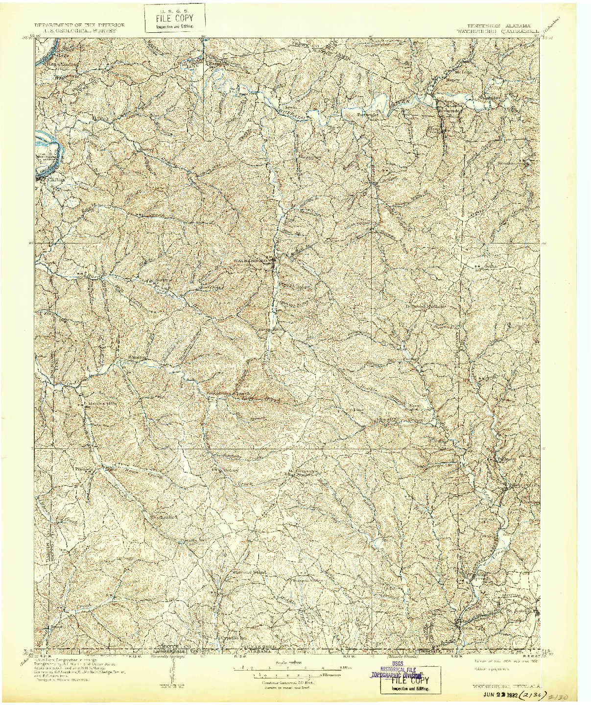 USGS 1:125000-SCALE QUADRANGLE FOR WAYNESBORO, TN 1905