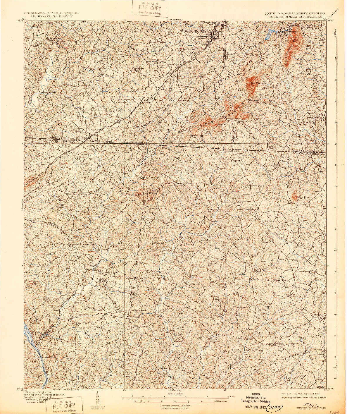 USGS 1:62500-SCALE QUADRANGLE FOR KINGS MOUNTAIN, SC 1908