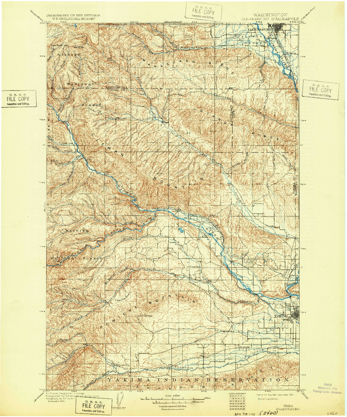 USGS 1:125000-SCALE QUADRANGLE FOR ELLENSBURG, WA 1901