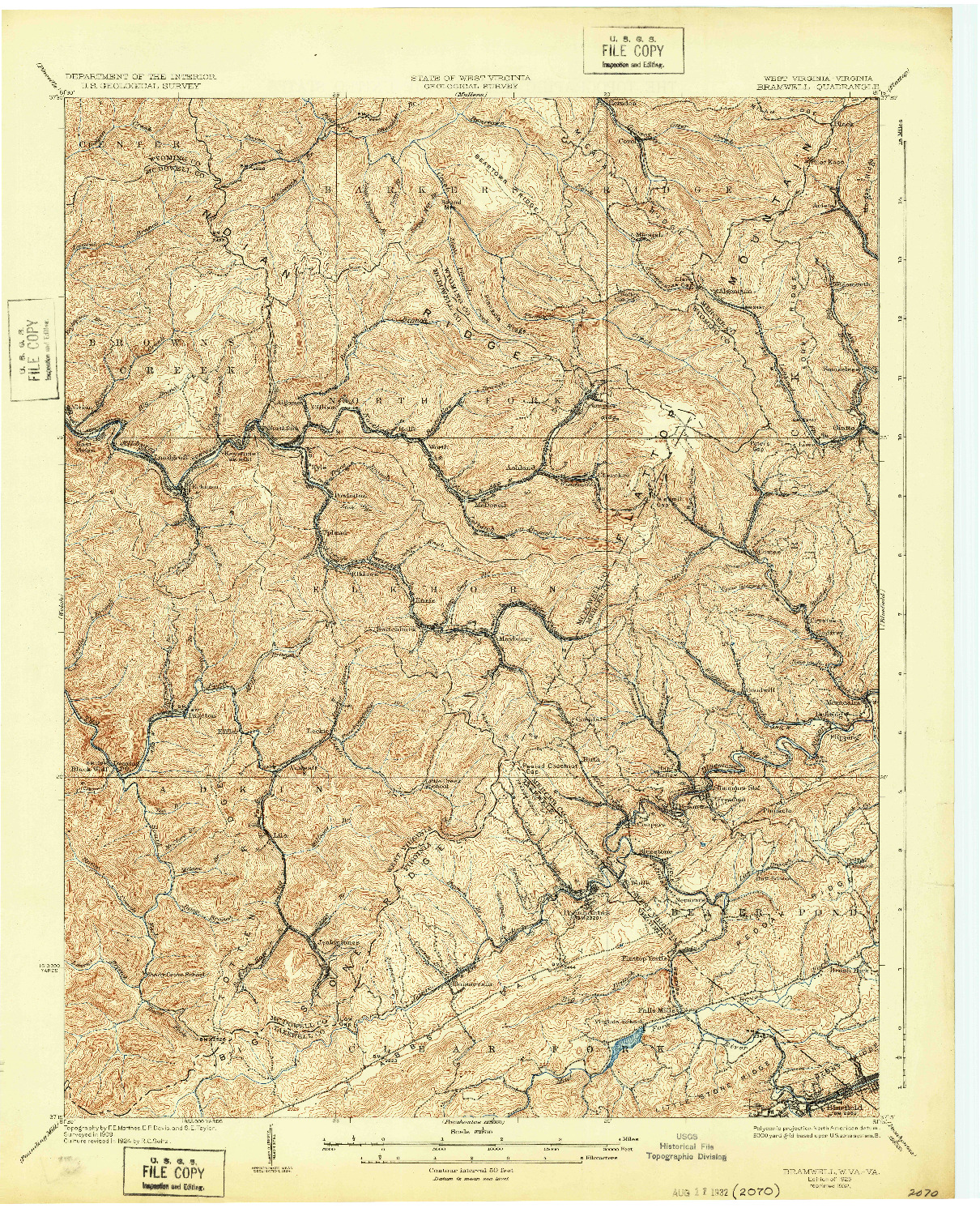 USGS 1:62500-SCALE QUADRANGLE FOR BRAMWELL, WV 1925
