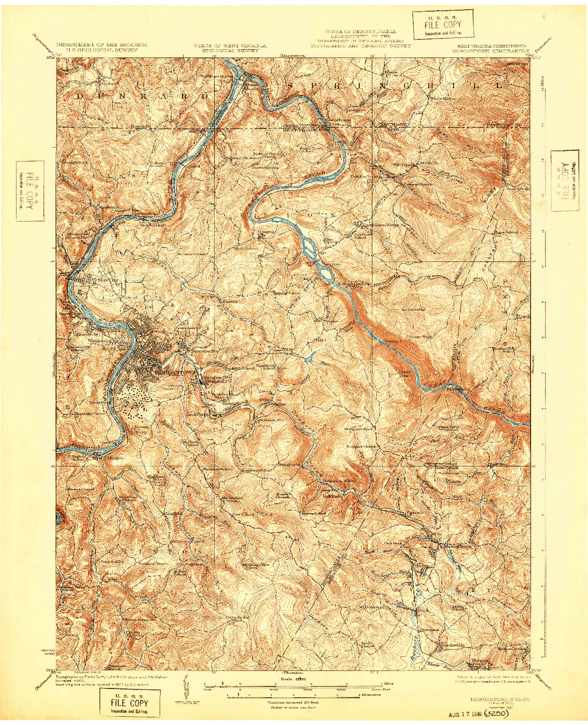 USGS 1:62500-SCALE QUADRANGLE FOR MORGANTOWN, WV 1925