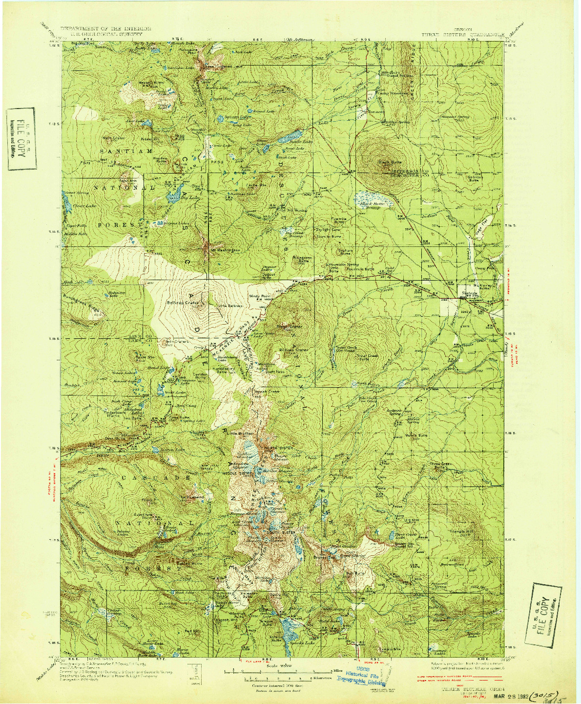 USGS 1:125000-SCALE QUADRANGLE FOR THREE SISTERS, OR 1932