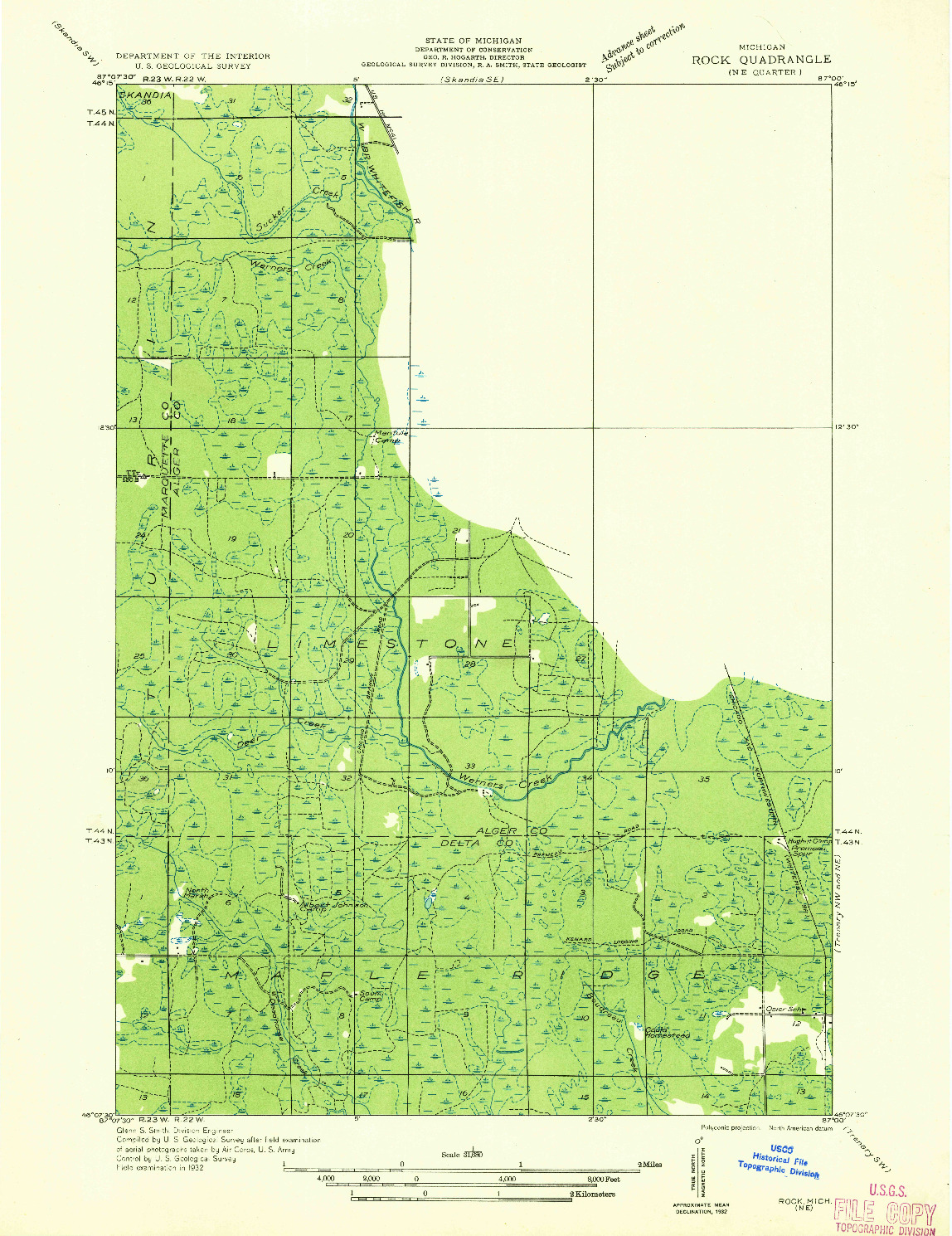 USGS 1:31680-SCALE QUADRANGLE FOR ROCK NE, MI 1932