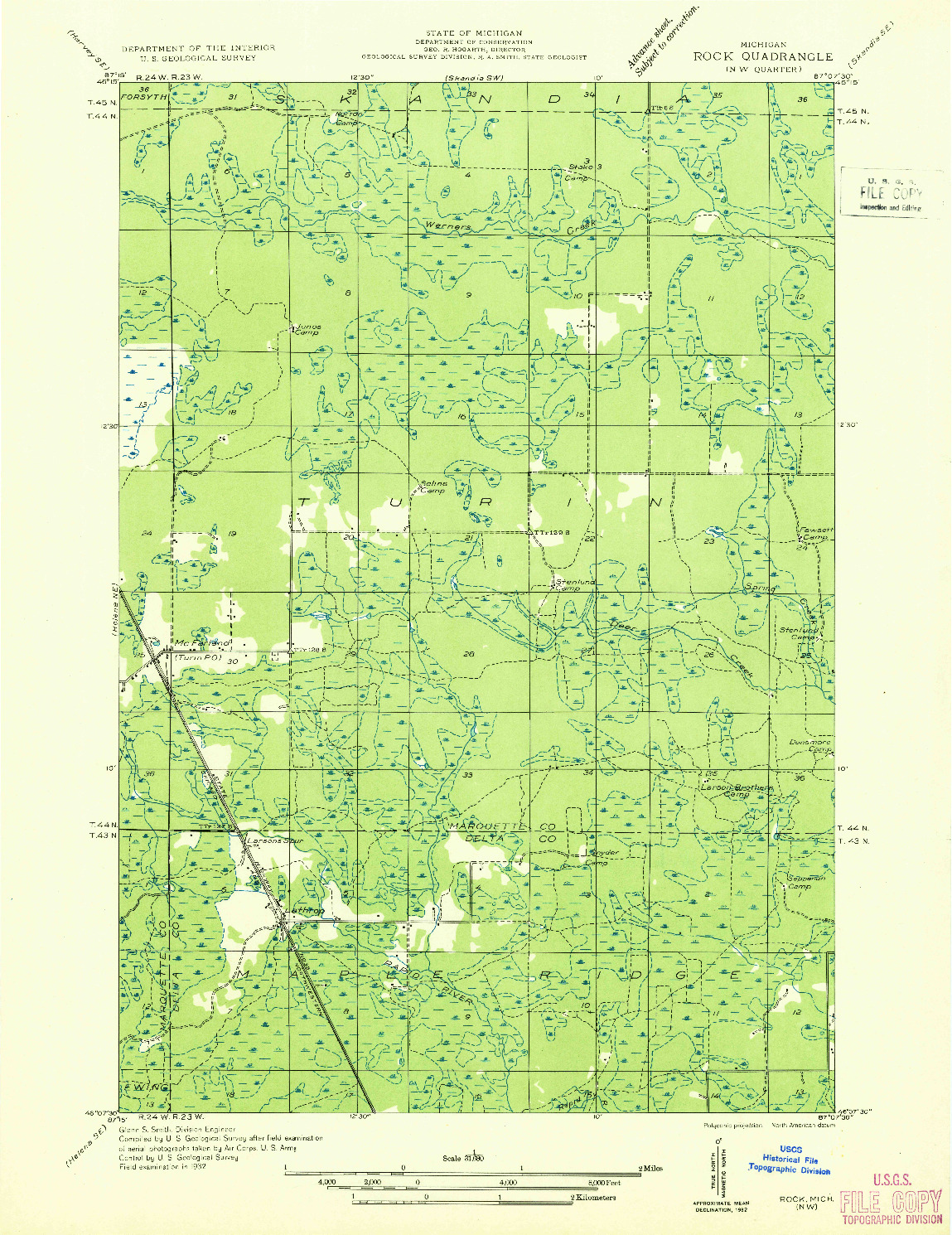 USGS 1:31680-SCALE QUADRANGLE FOR ROCK NW, MI 1932