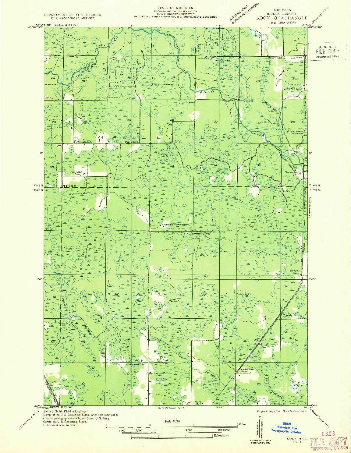 USGS 1:31680-SCALE QUADRANGLE FOR ROCK SE, MI 1932