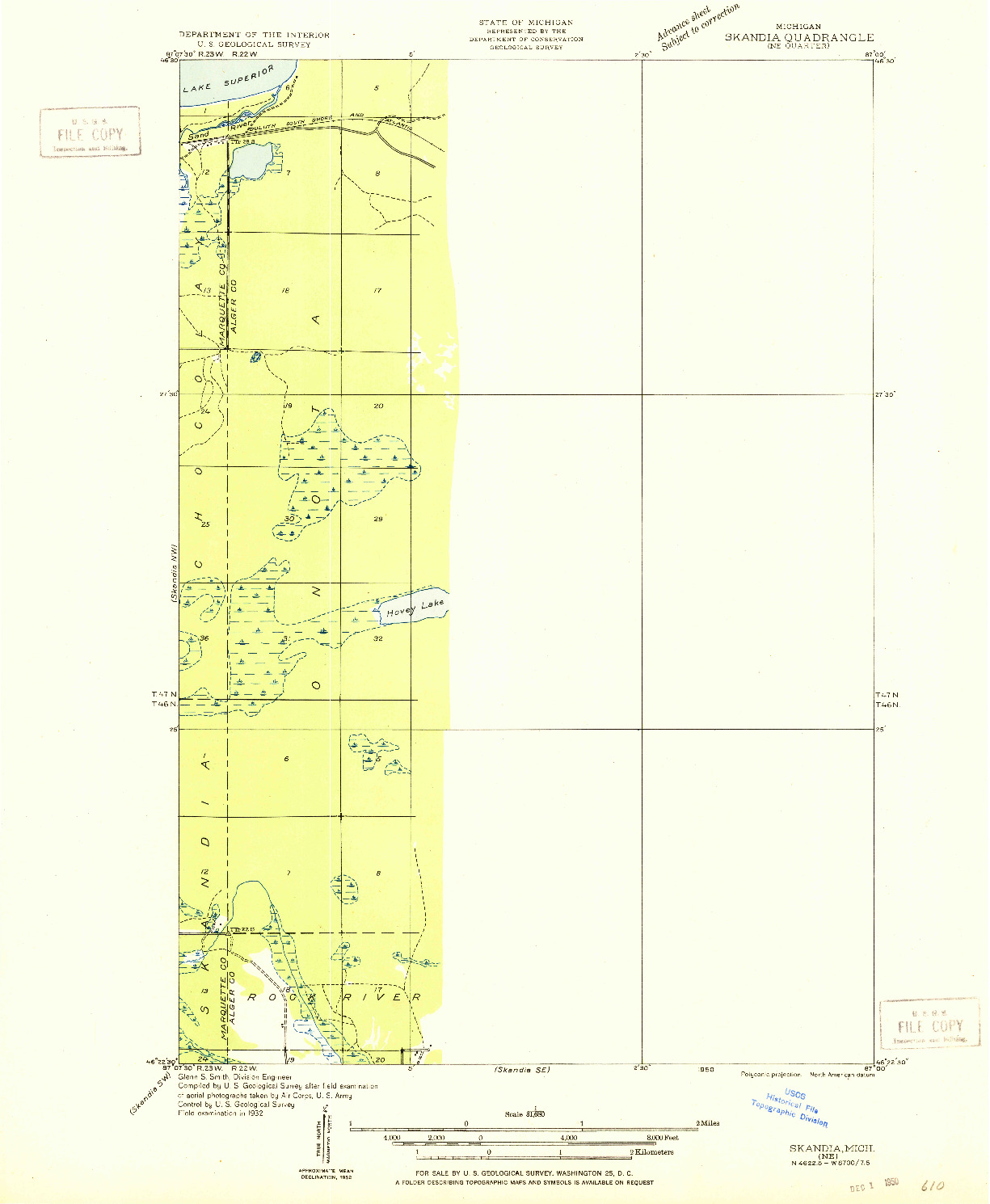 USGS 1:31680-SCALE QUADRANGLE FOR SKANDIA NE, MI 1932