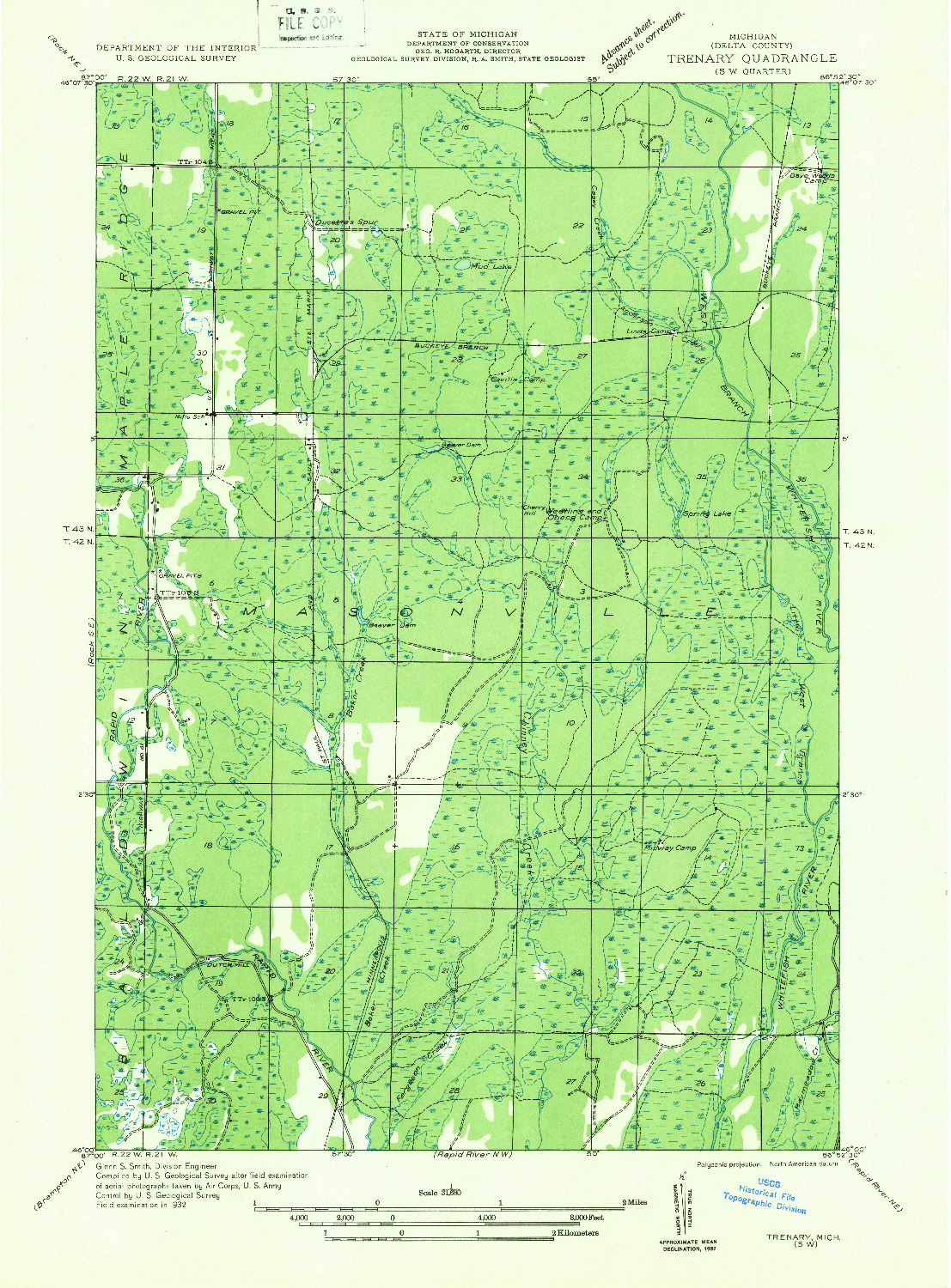 USGS 1:31680-SCALE QUADRANGLE FOR TRENARY SW, MI 1932