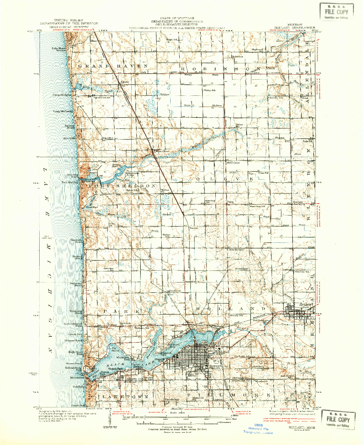 USGS 1:62500-SCALE QUADRANGLE FOR HOLLAND, MI 1932