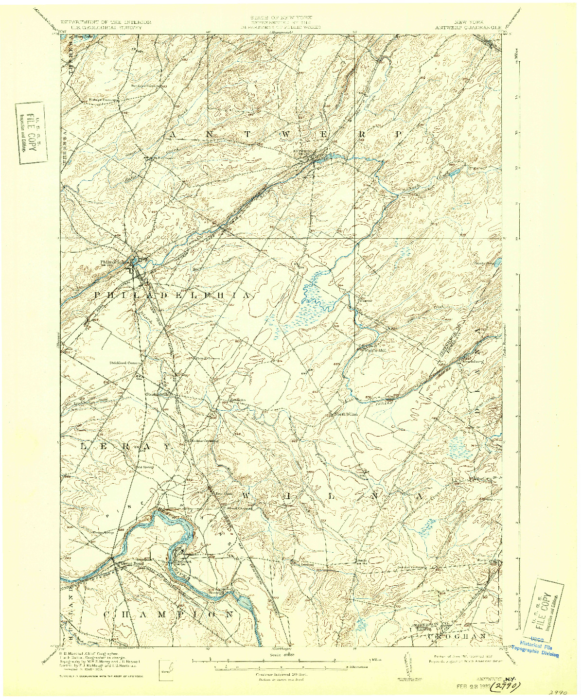 USGS 1:62500-SCALE QUADRANGLE FOR ANTWERP, NY 1911