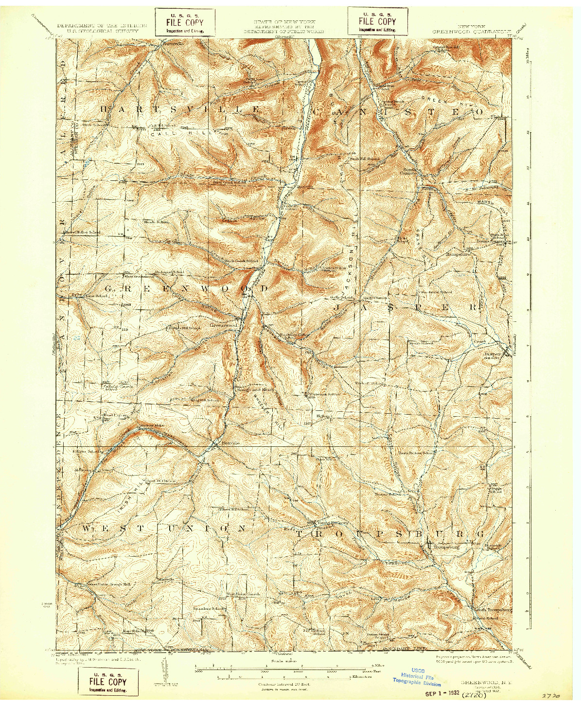 USGS 1:62500-SCALE QUADRANGLE FOR GREENWOOD, NY 1926