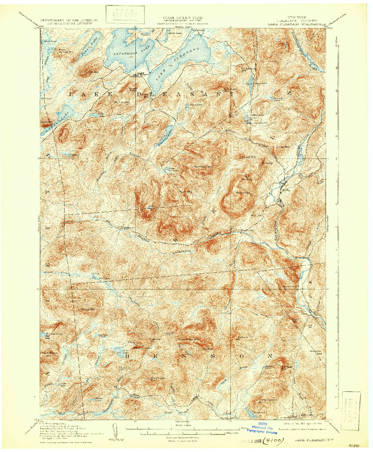 USGS 1:62500-SCALE QUADRANGLE FOR LAKE PLEASANT, NY 1907