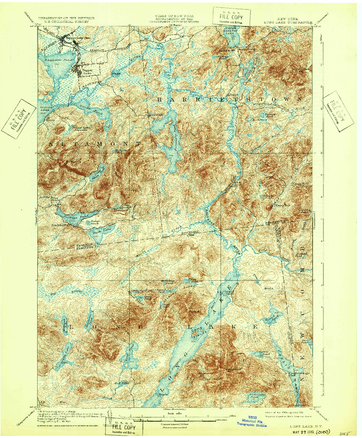 USGS 1:62500-SCALE QUADRANGLE FOR LONG LAKE, NY 1904
