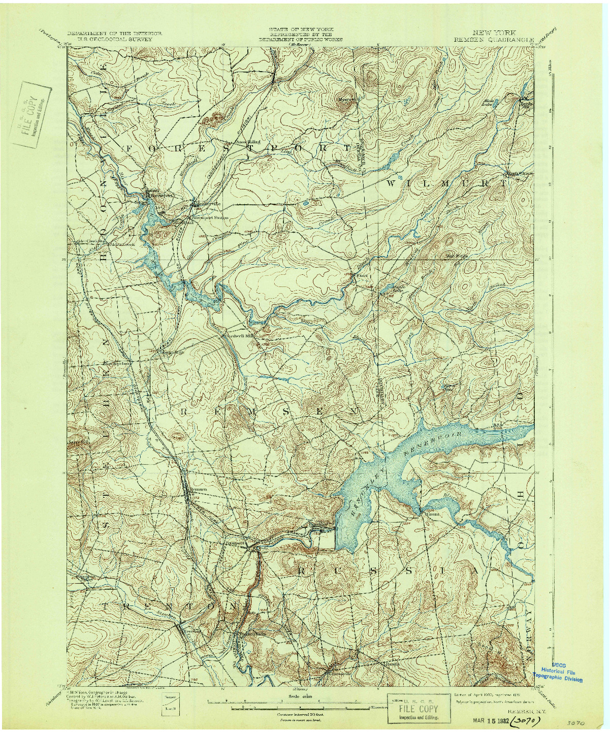 USGS 1:62500-SCALE QUADRANGLE FOR REMSEN, NY 1900