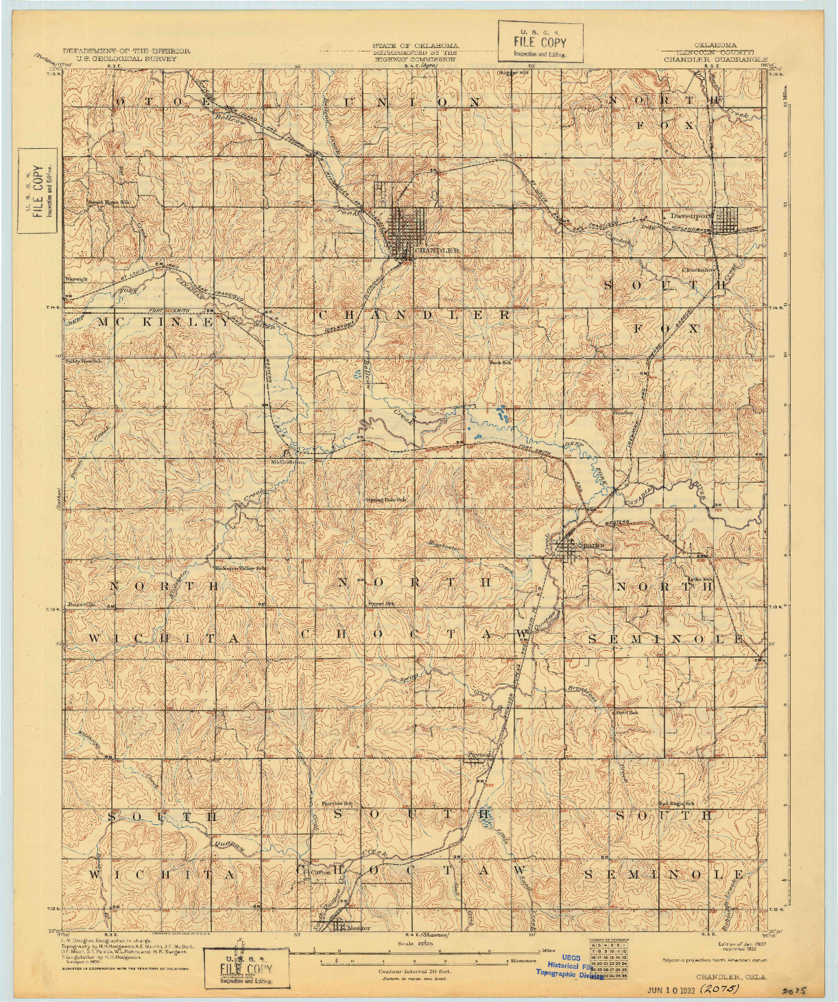 USGS 1:62500-SCALE QUADRANGLE FOR CHANDLER, OK 1907