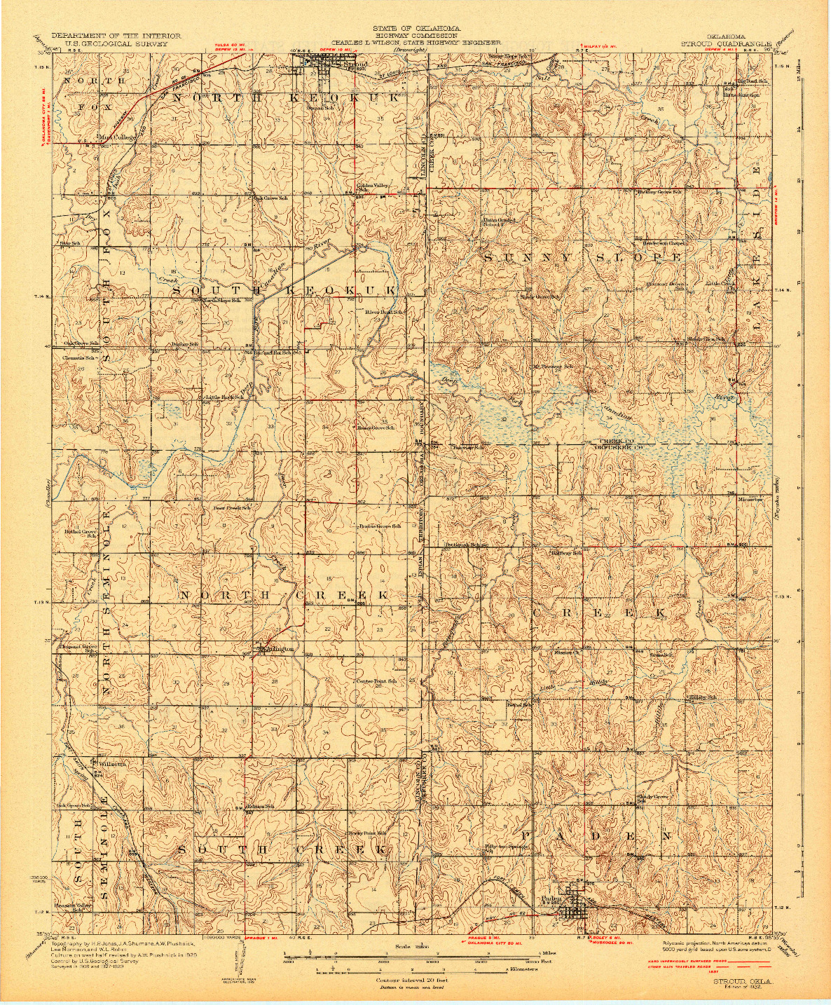 USGS 1:62500-SCALE QUADRANGLE FOR STROUD, OK 1932