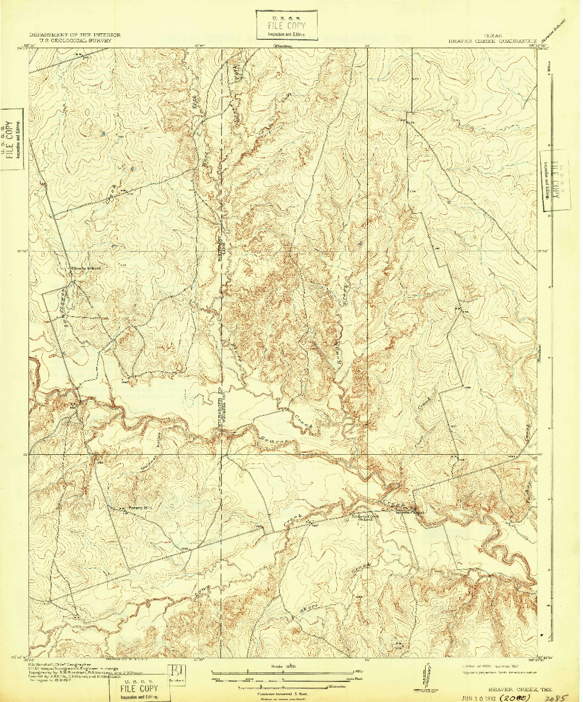 USGS 1:31680-SCALE QUADRANGLE FOR BEAVER CREEK, TX 1920