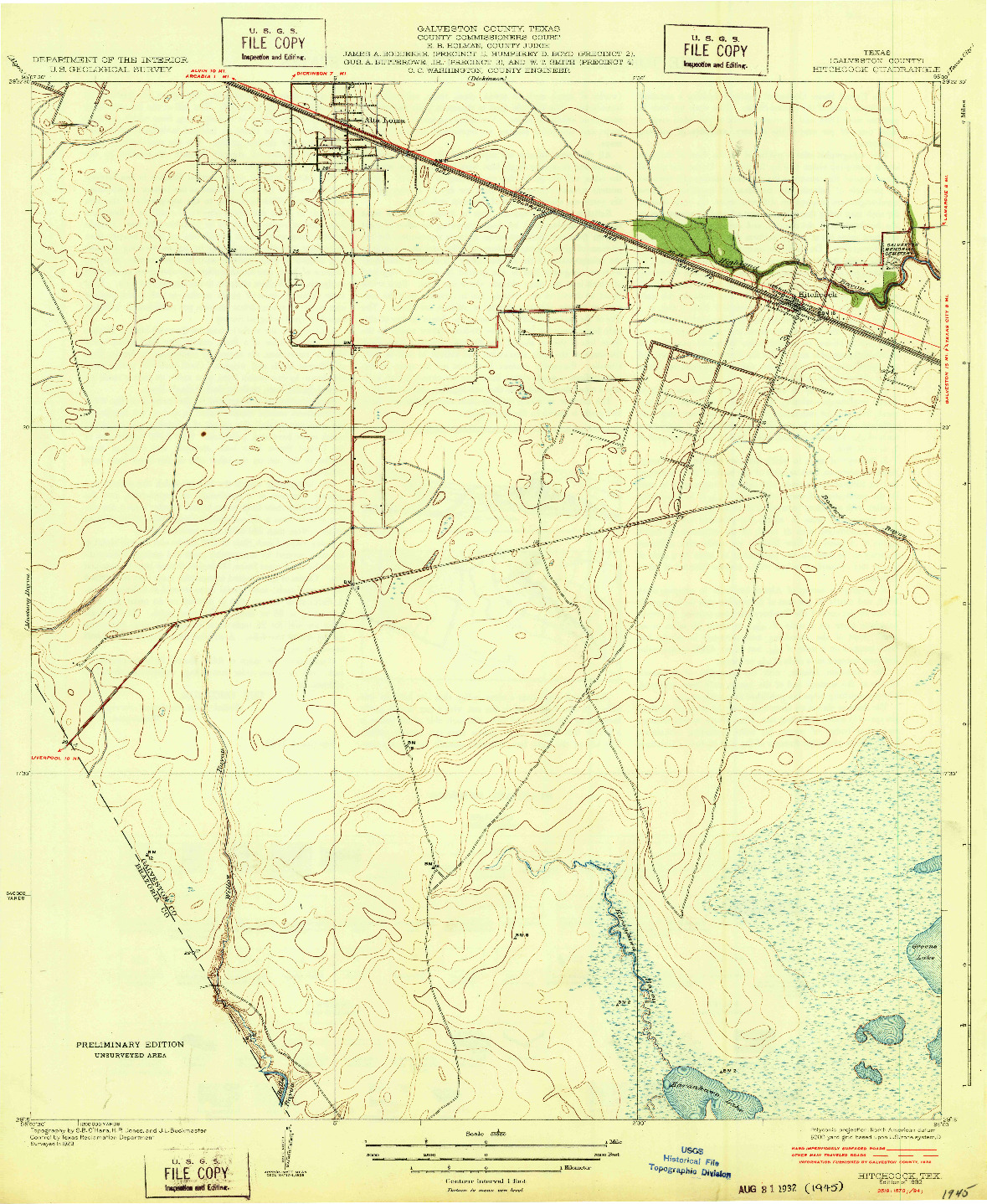 USGS 1:31680-SCALE QUADRANGLE FOR HITCHCOCK, TX 1932