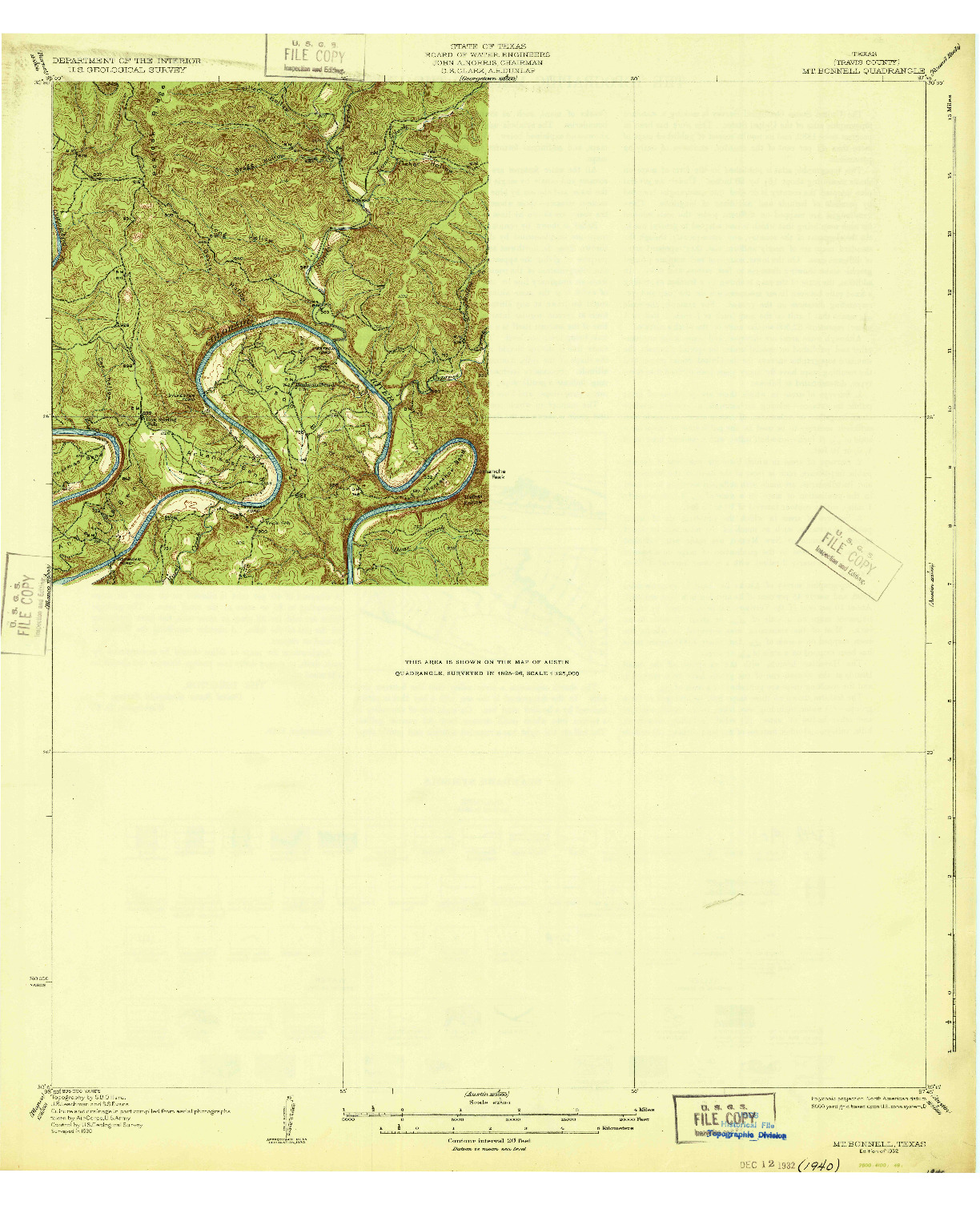 USGS 1:62500-SCALE QUADRANGLE FOR MT. BONNELL, TX 1932