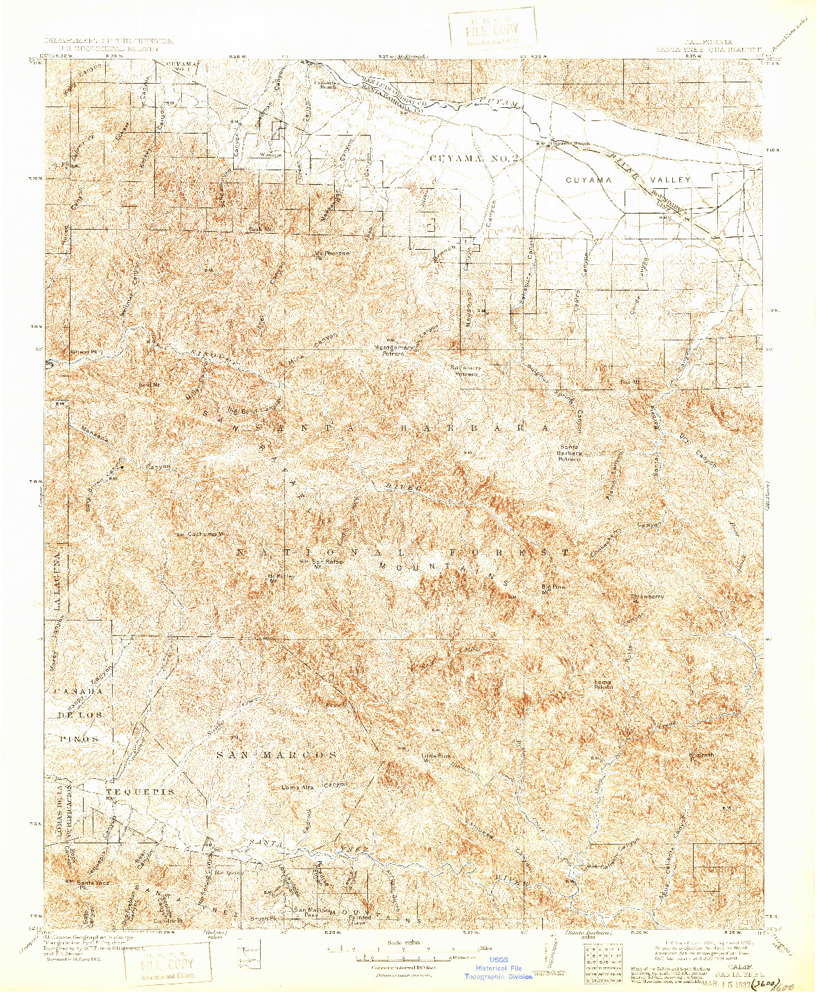 USGS 1:125000-SCALE QUADRANGLE FOR SANTA YNEZ, CA 1905