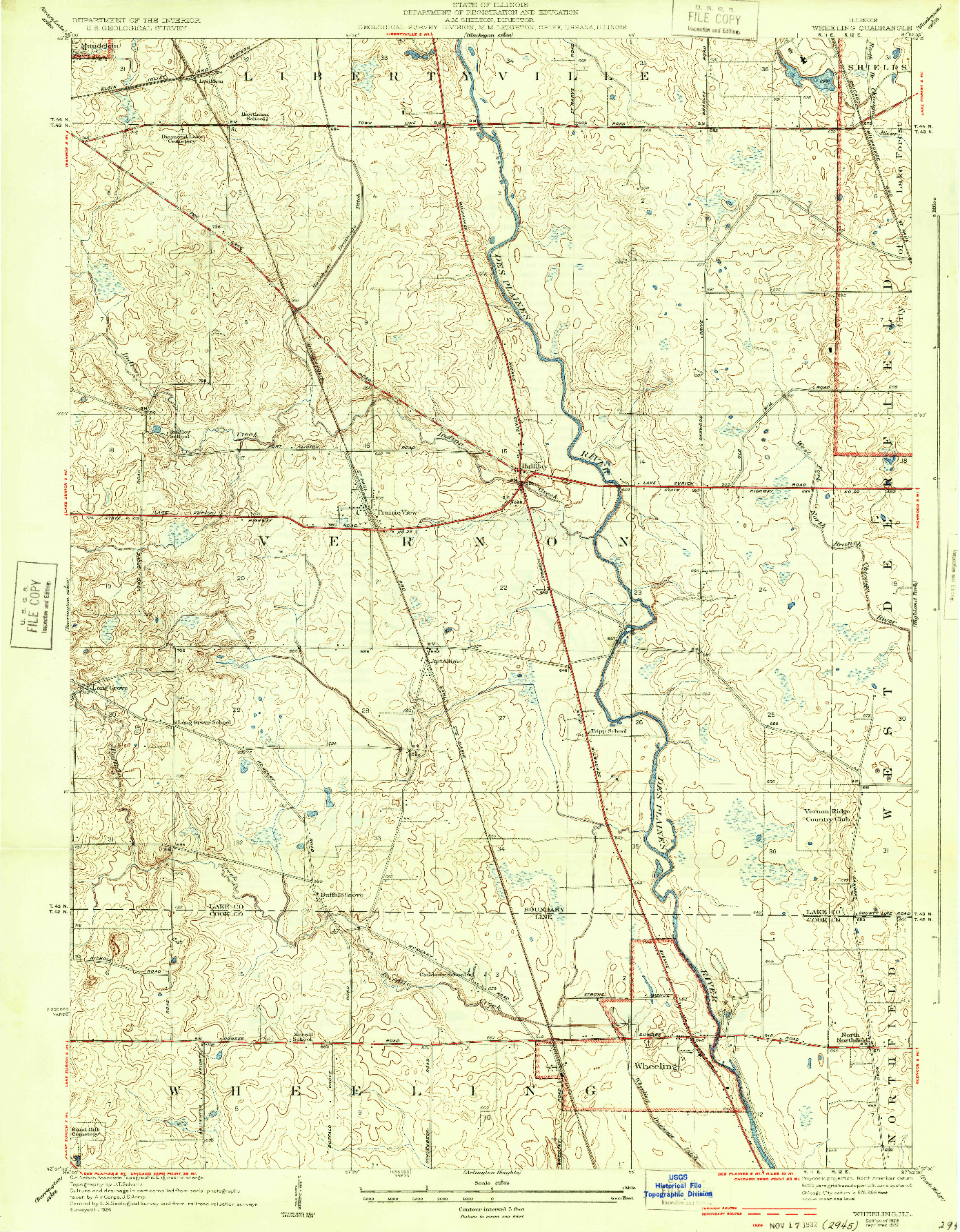 USGS 1:24000-SCALE QUADRANGLE FOR WHEELING, IL 1928