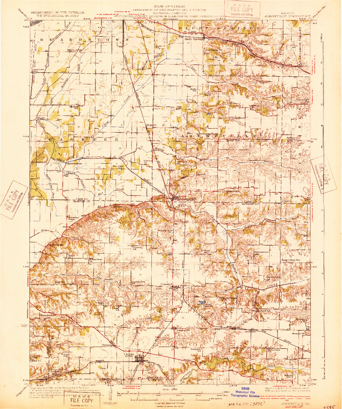 USGS 1:62500-SCALE QUADRANGLE FOR ARENZVILLE, IL 1932
