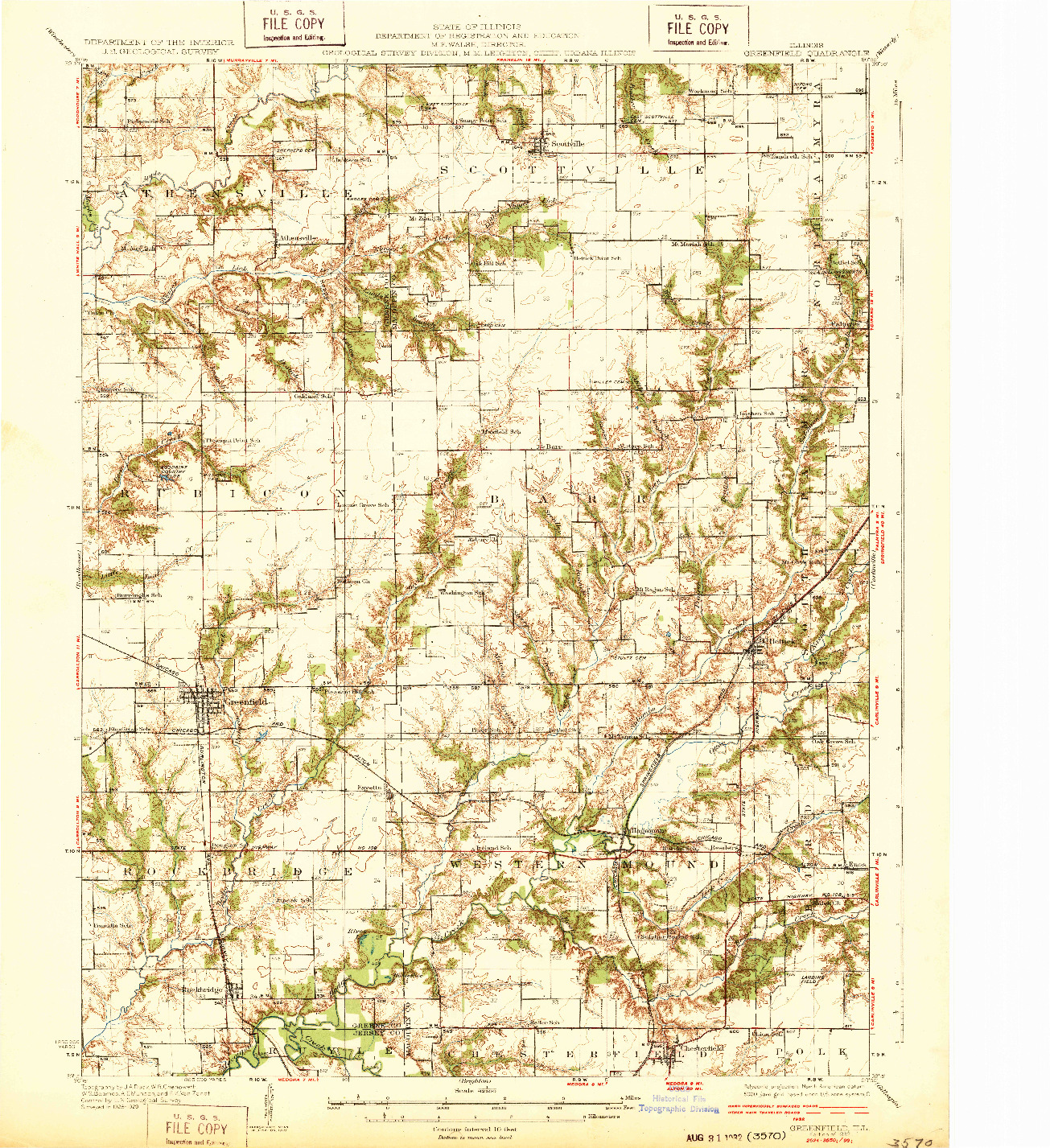USGS 1:62500-SCALE QUADRANGLE FOR GREENFIELD, IL 1932