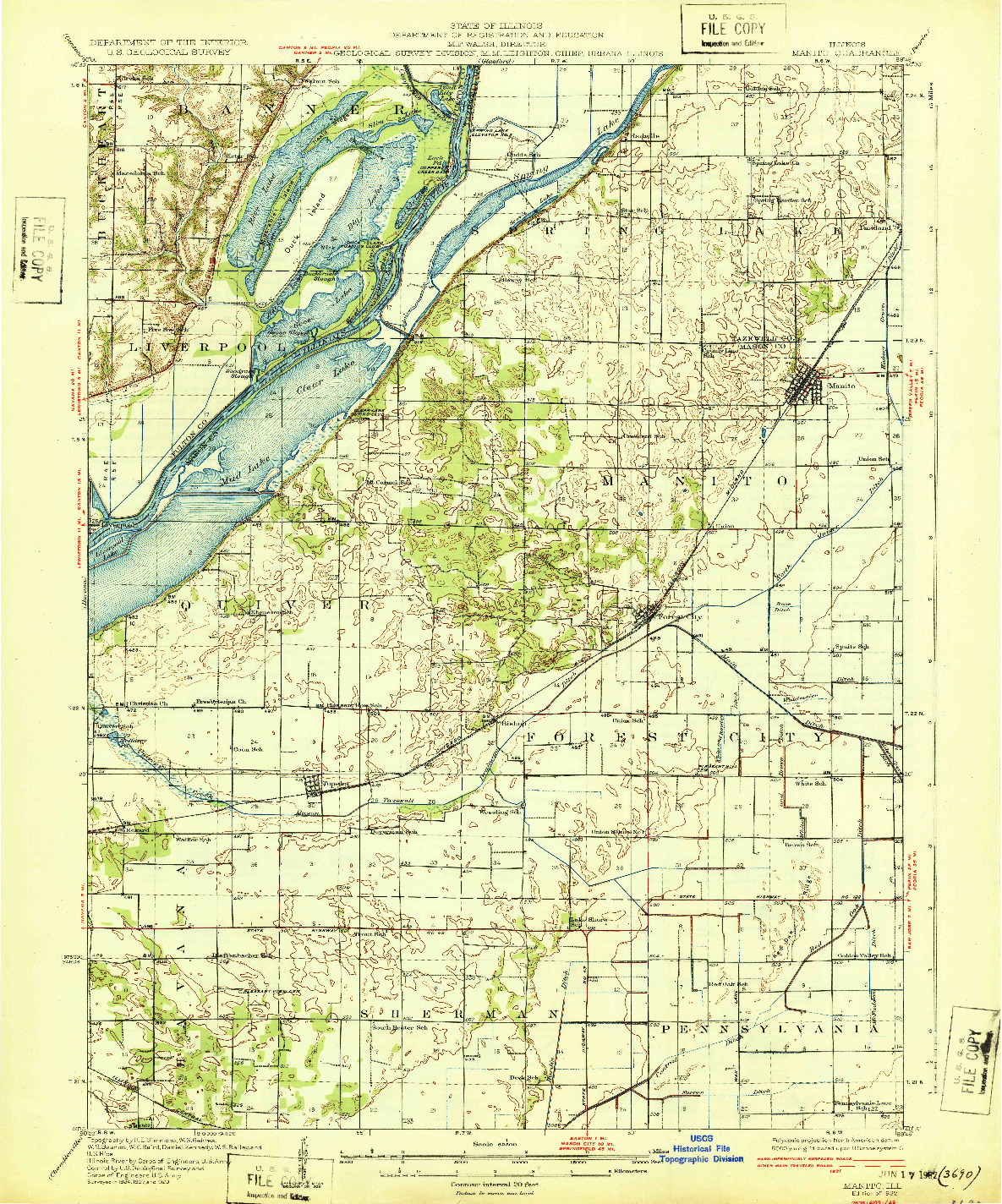 USGS 1:62500-SCALE QUADRANGLE FOR MANITO, IL 1932