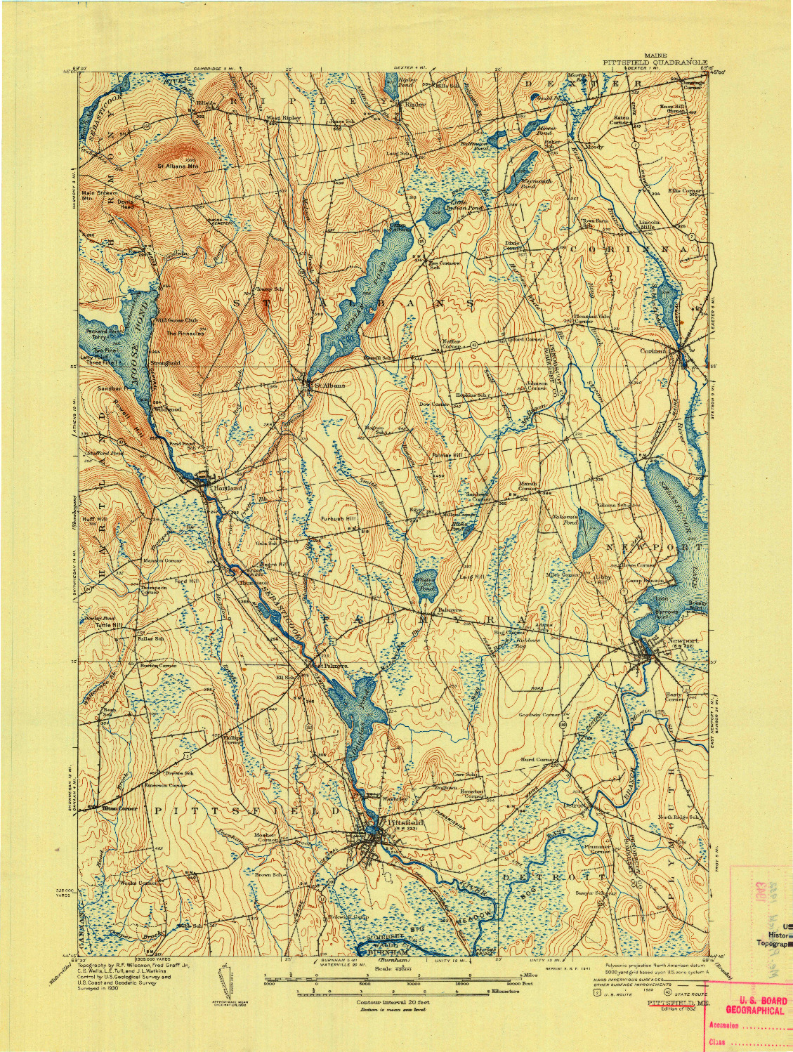 USGS 1:62500-SCALE QUADRANGLE FOR PITTSFIELD, ME 1932