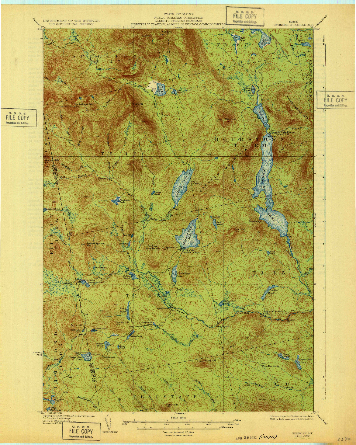 USGS 1:62500-SCALE QUADRANGLE FOR SPENCER, ME 1932