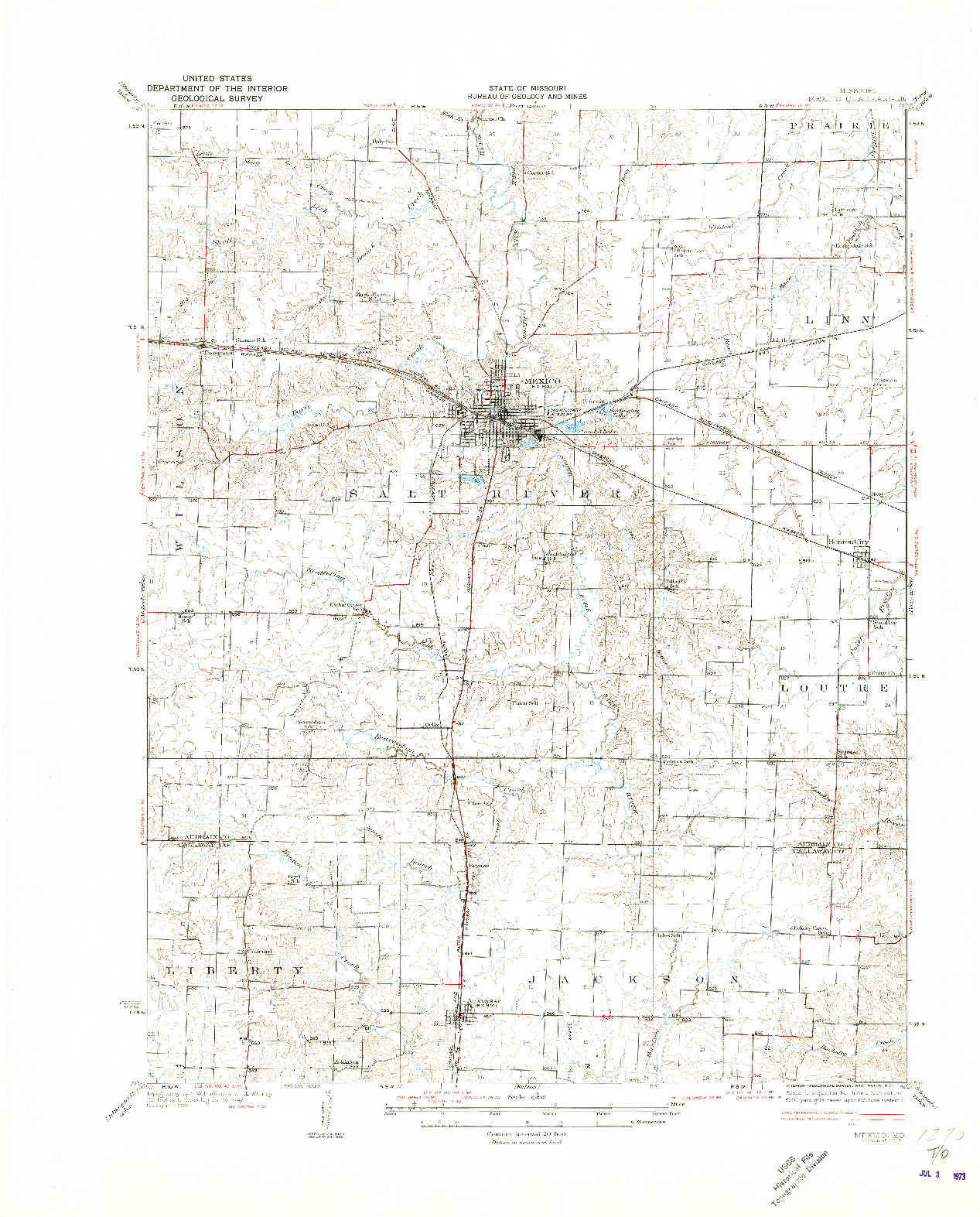USGS 1:62500-SCALE QUADRANGLE FOR MEXICO, MO 1932