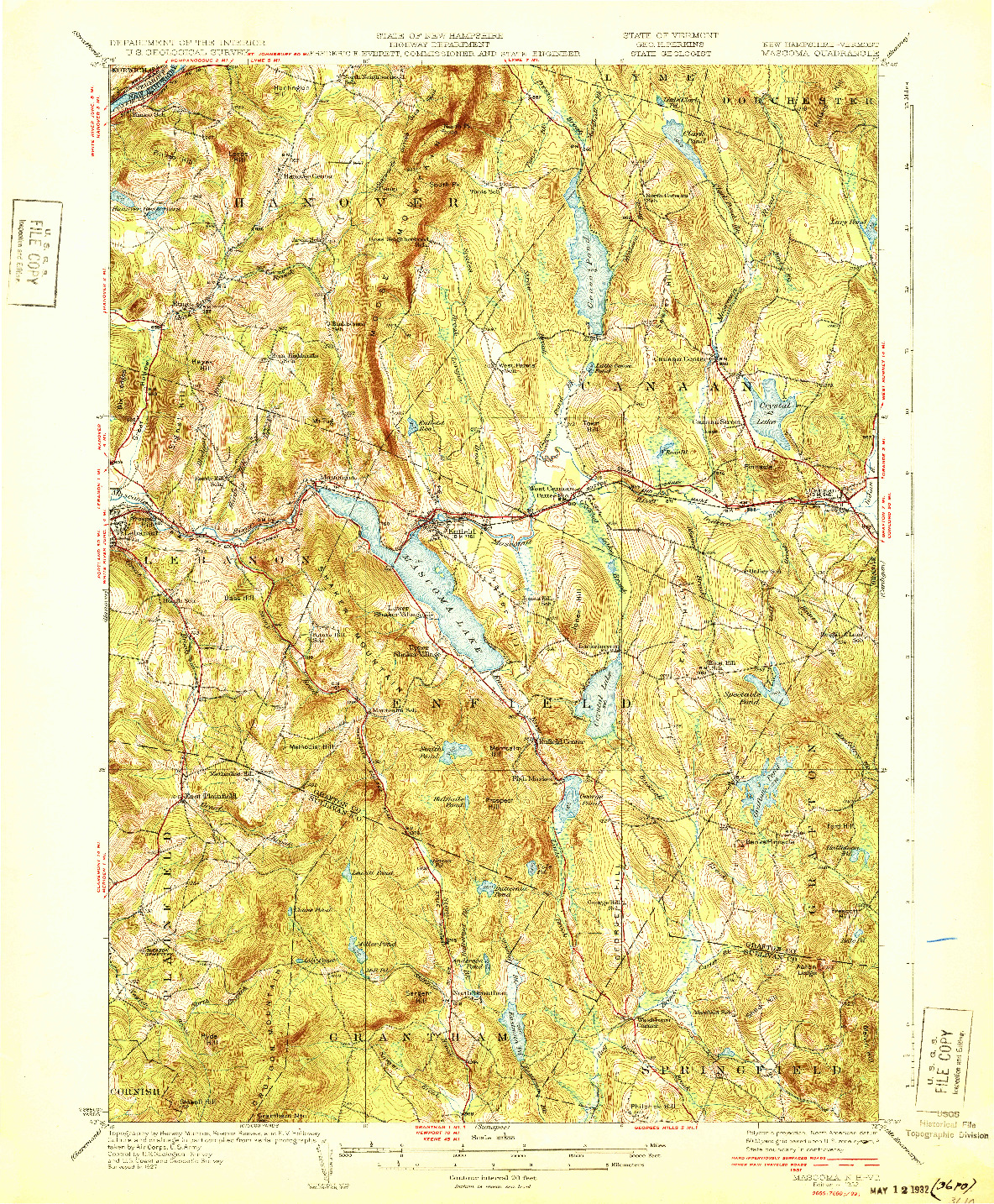 USGS 1:62500-SCALE QUADRANGLE FOR MASCOMA, NH 1932