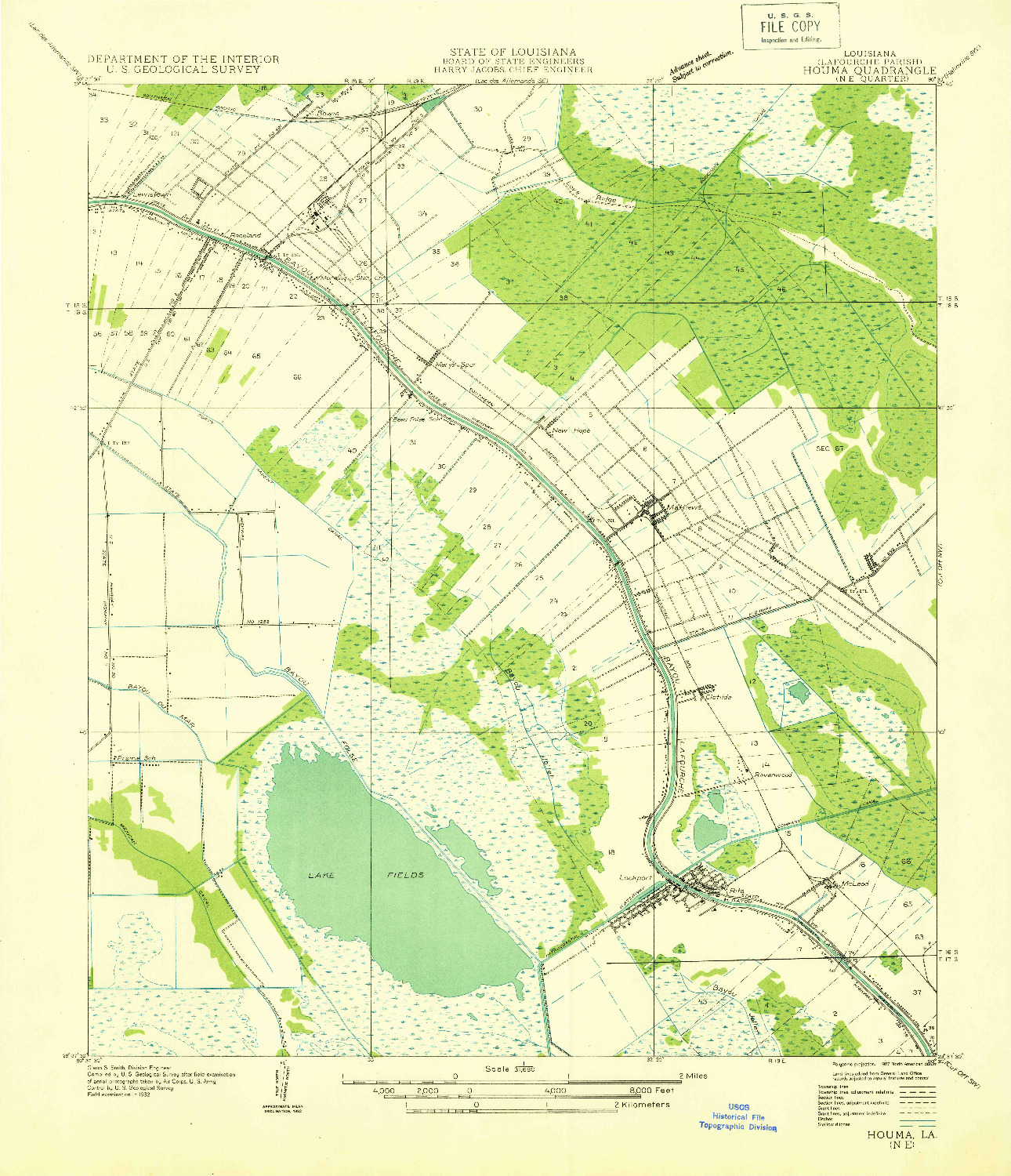 USGS 1:31680-SCALE QUADRANGLE FOR HOUMA NE, LA 1932