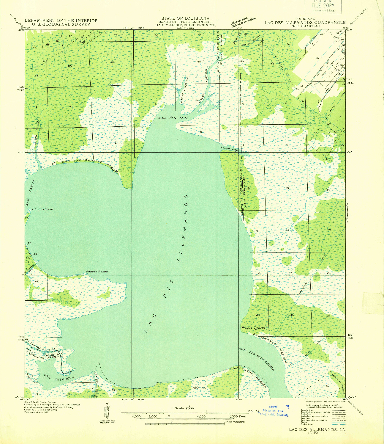 USGS 1:31680-SCALE QUADRANGLE FOR LAC DES ALLEMANDS NE, LA 1932