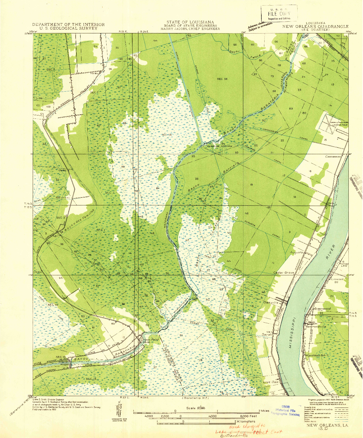 USGS 1:31680-SCALE QUADRANGLE FOR NEW ORLEANS SE, LA 1932