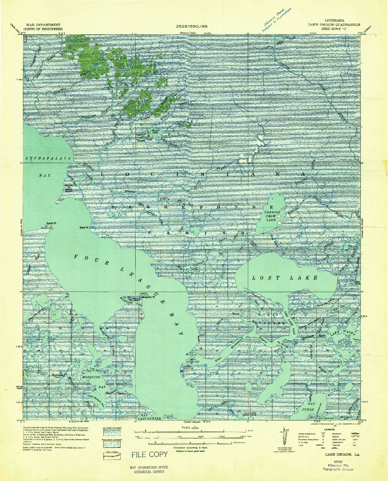USGS 1:62500-SCALE QUADRANGLE FOR LAKE DECADE, LA 1932