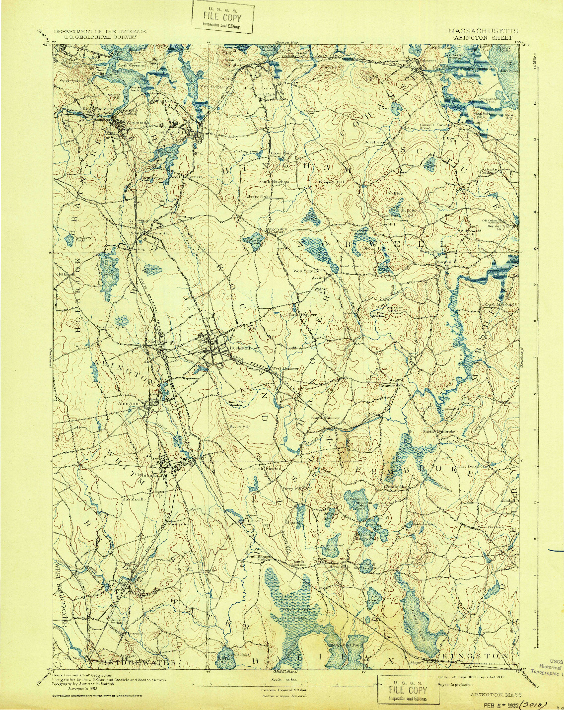 USGS 1:62500-SCALE QUADRANGLE FOR ABINGTON, MA 1893