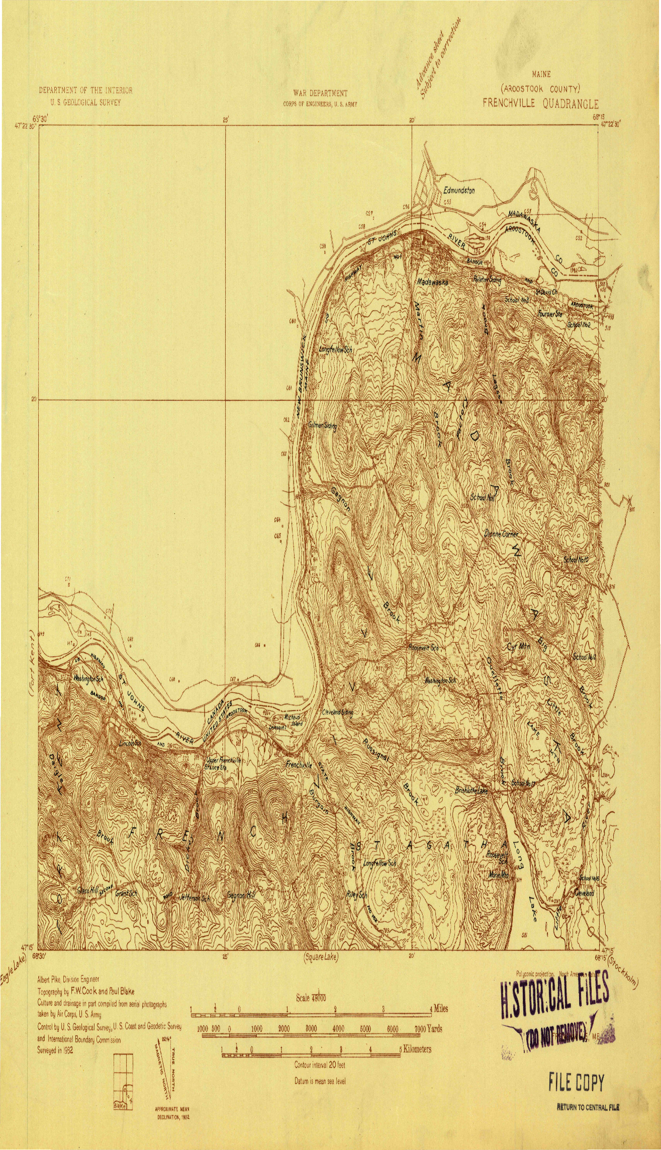 USGS 1:48000-SCALE QUADRANGLE FOR FRENCHVILLE, ME 1932