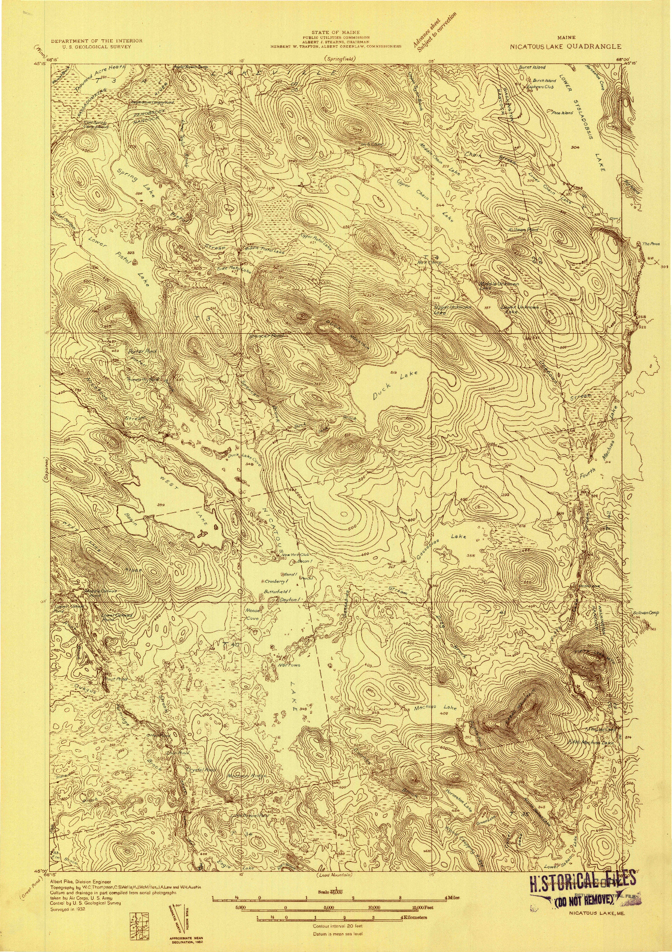 USGS 1:48000-SCALE QUADRANGLE FOR NICATOUS LAKE, ME 1932