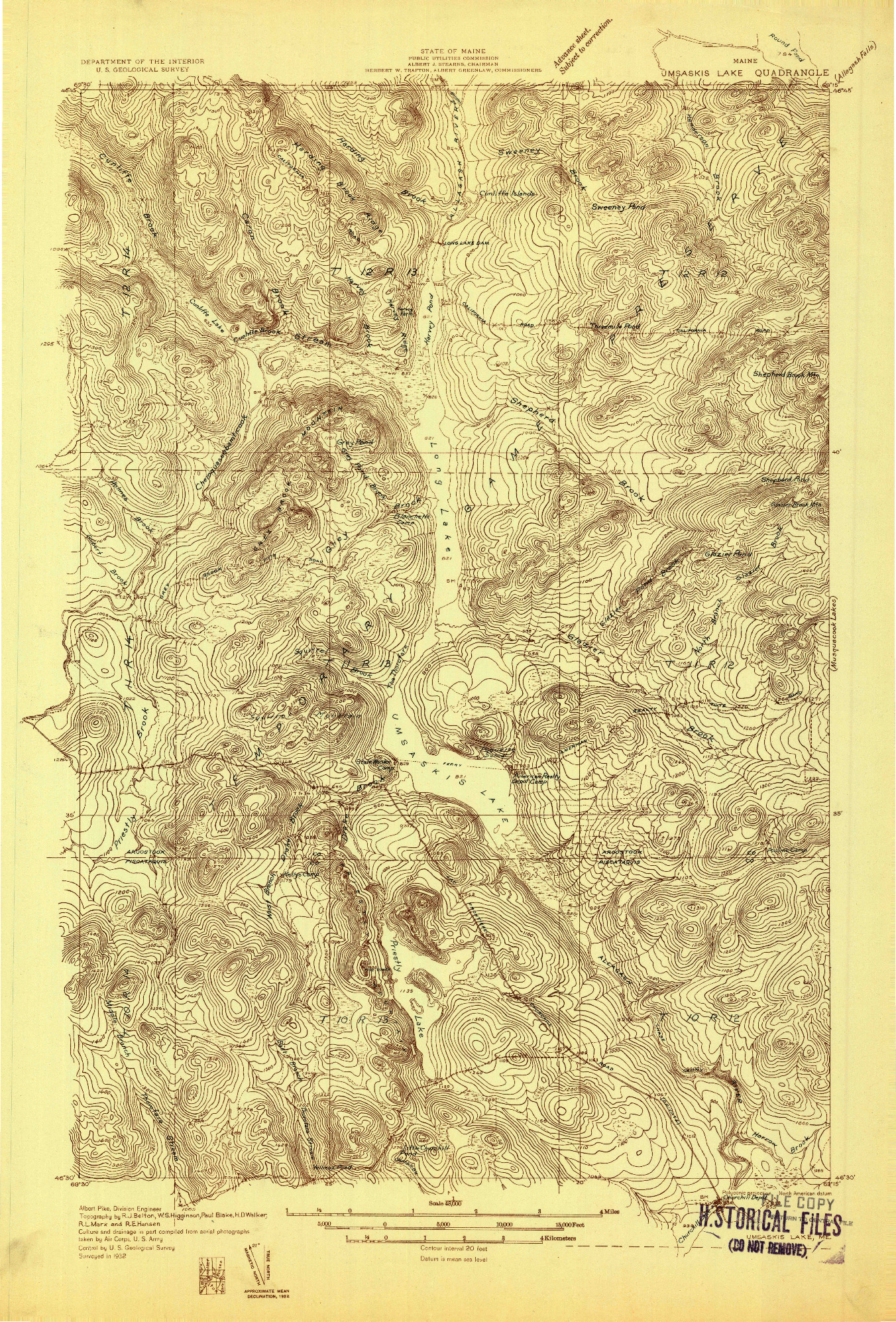 USGS 1:48000-SCALE QUADRANGLE FOR UMSASKIS LAKE, ME 1932