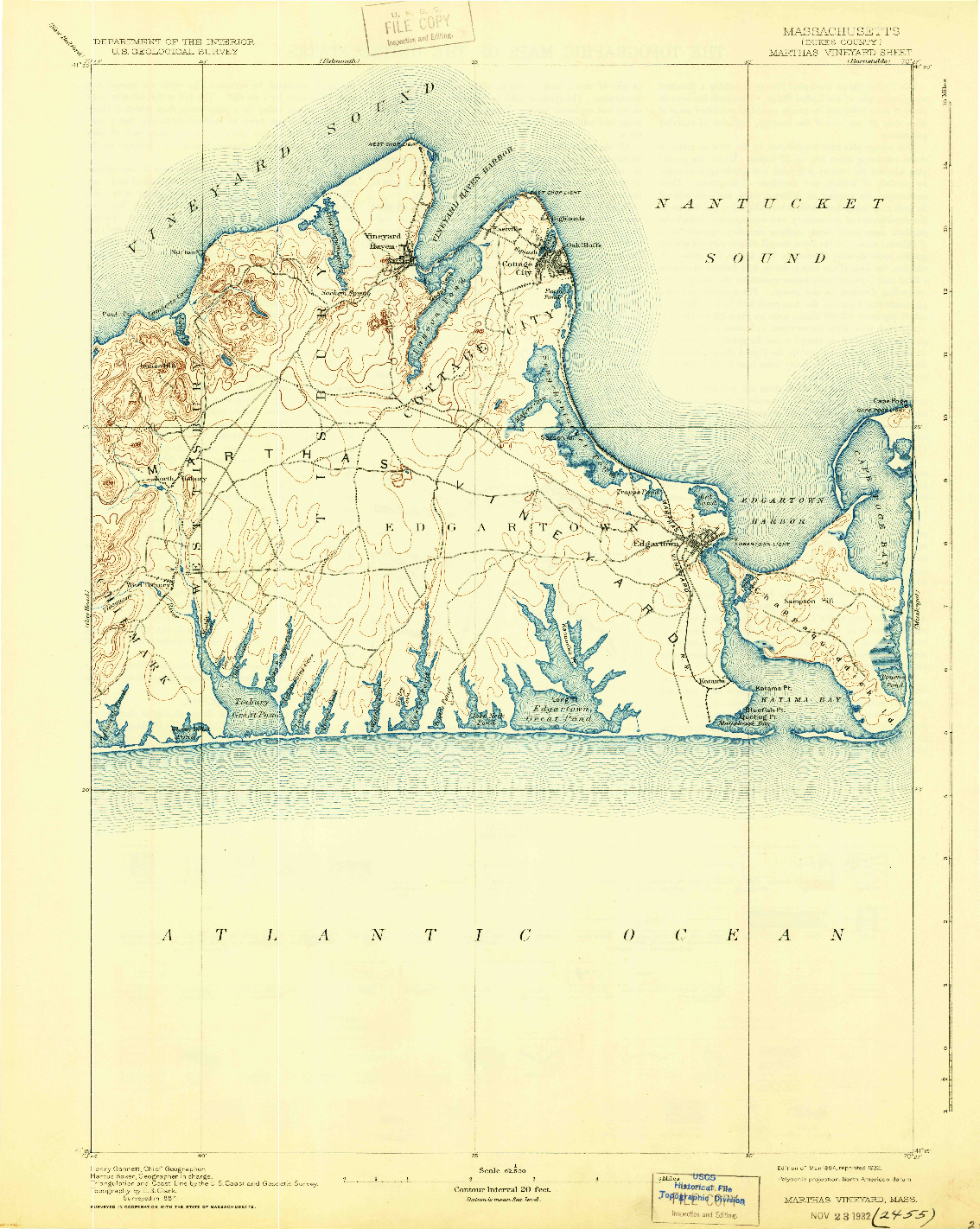 USGS 1:62500-SCALE QUADRANGLE FOR MARTHAS VINEYARD, MA 1894