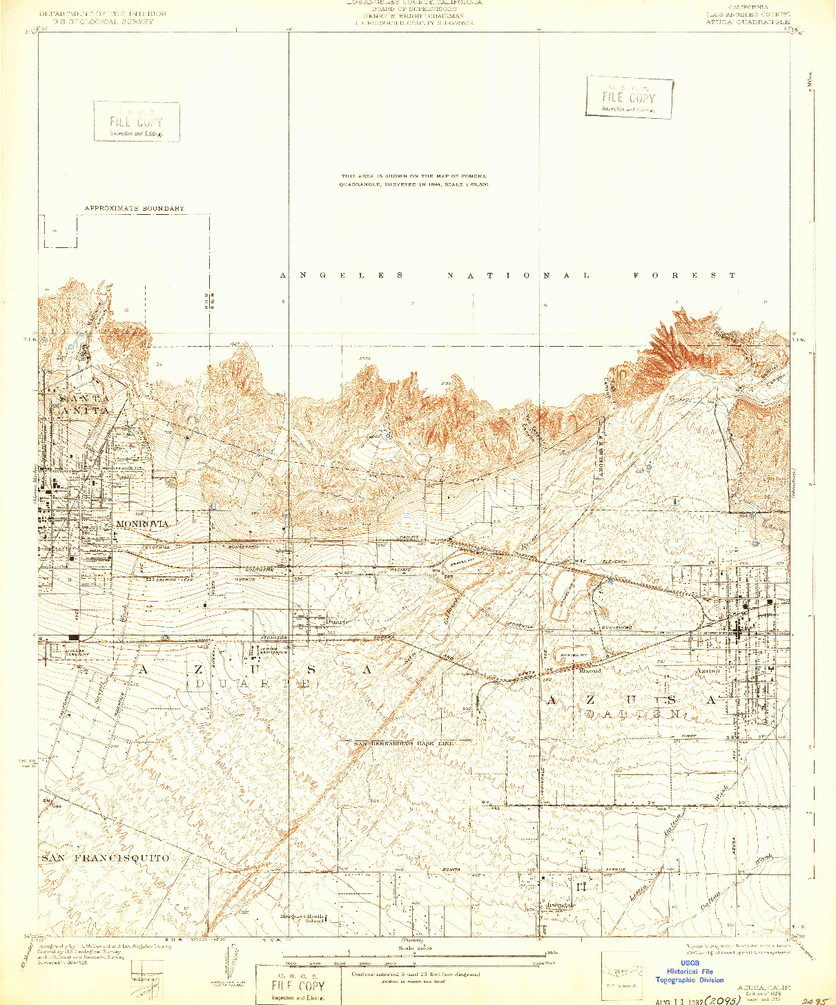 USGS 1:24000-SCALE QUADRANGLE FOR AZUSA, CA 1928