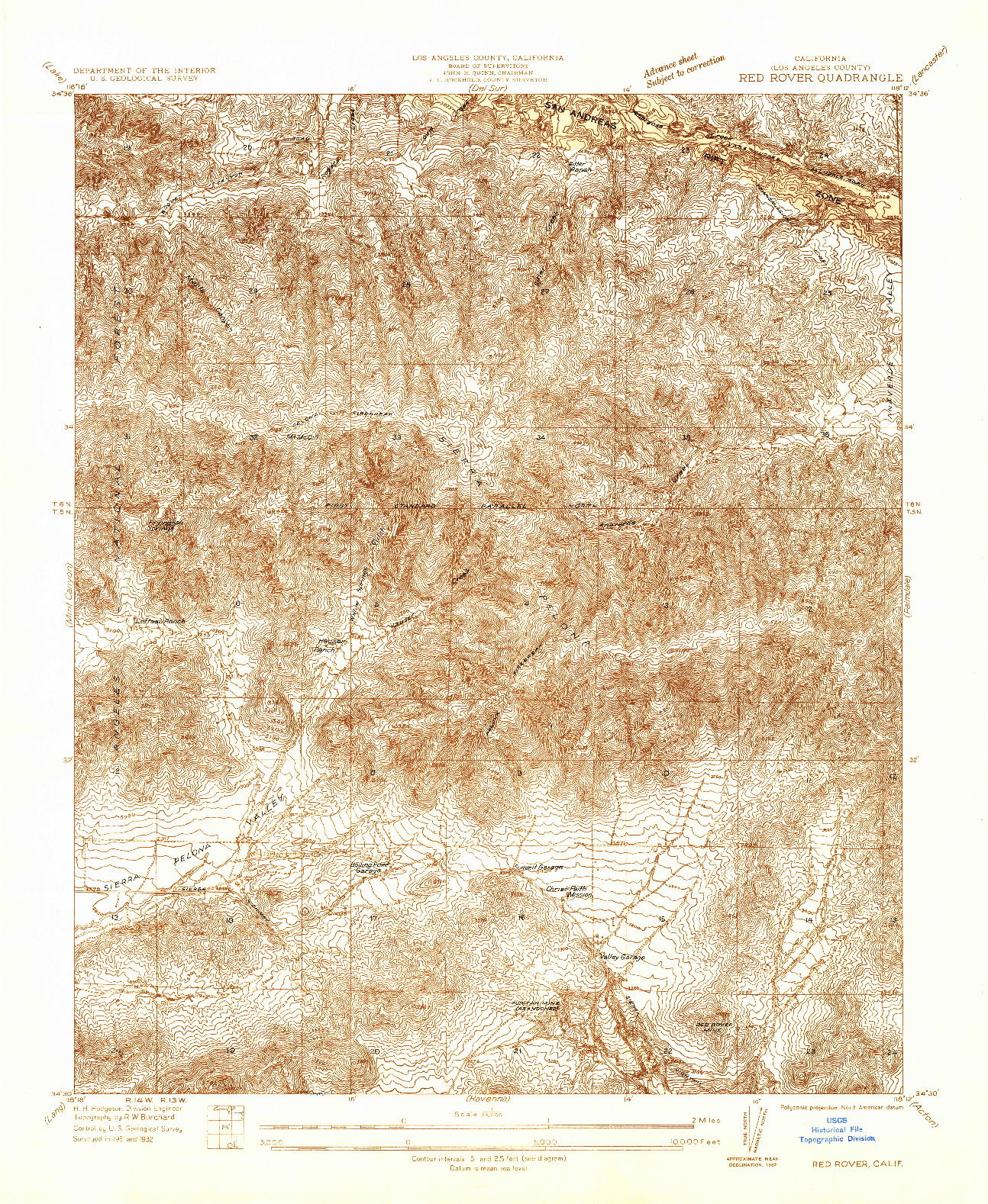USGS 1:24000-SCALE QUADRANGLE FOR RED ROVER, CA 1932