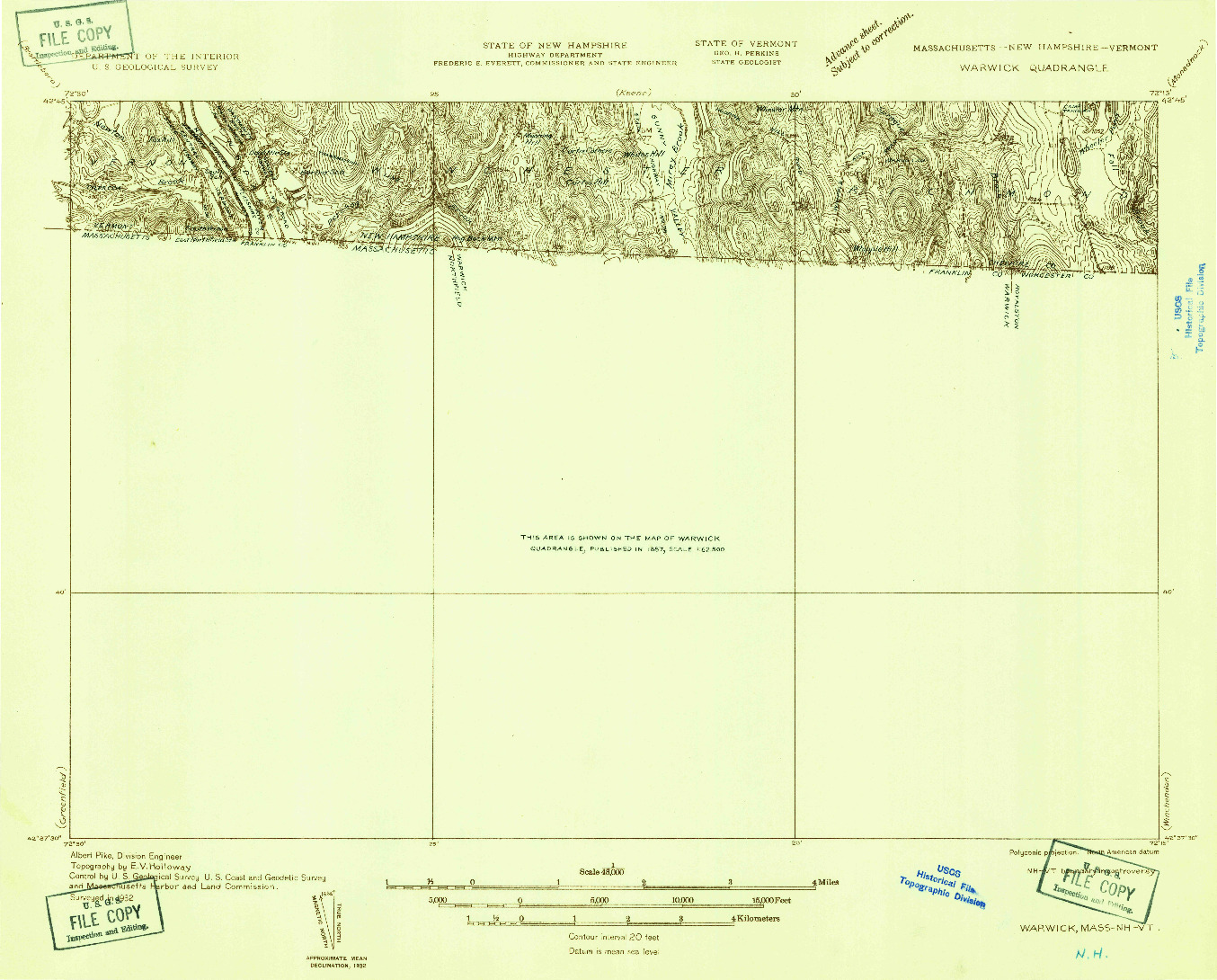USGS 1:48000-SCALE QUADRANGLE FOR WARWICK, MA 1932