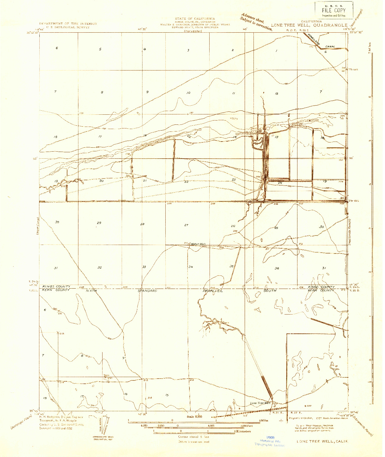 USGS 1:31680-SCALE QUADRANGLE FOR LONE TREE WELL, CA 1932