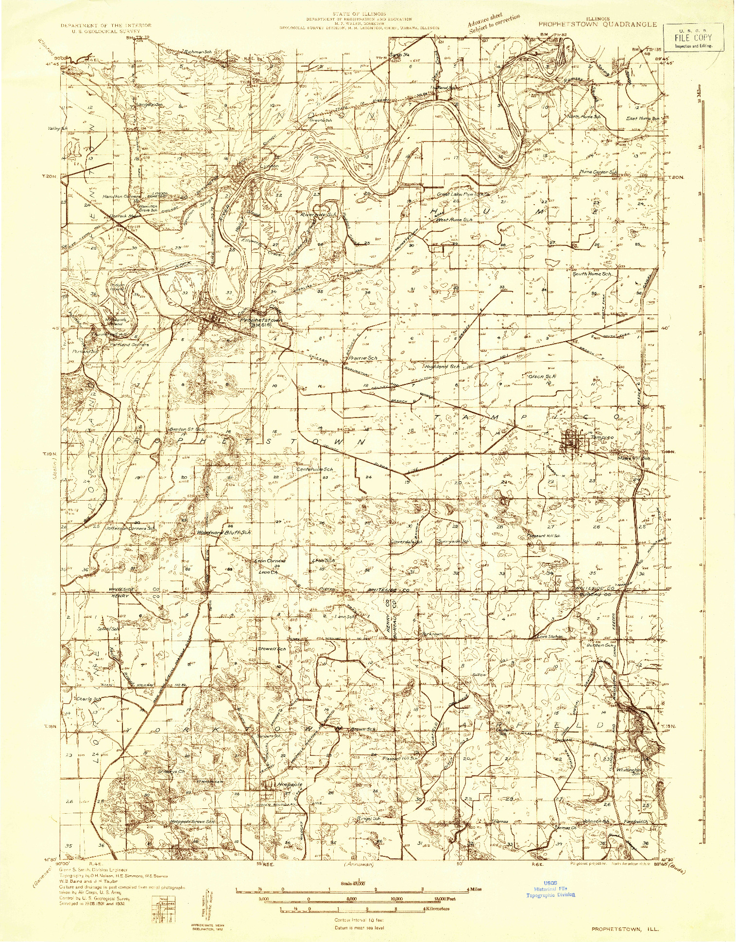 USGS 1:48000-SCALE QUADRANGLE FOR PROPHETSTOWN, IL 1932