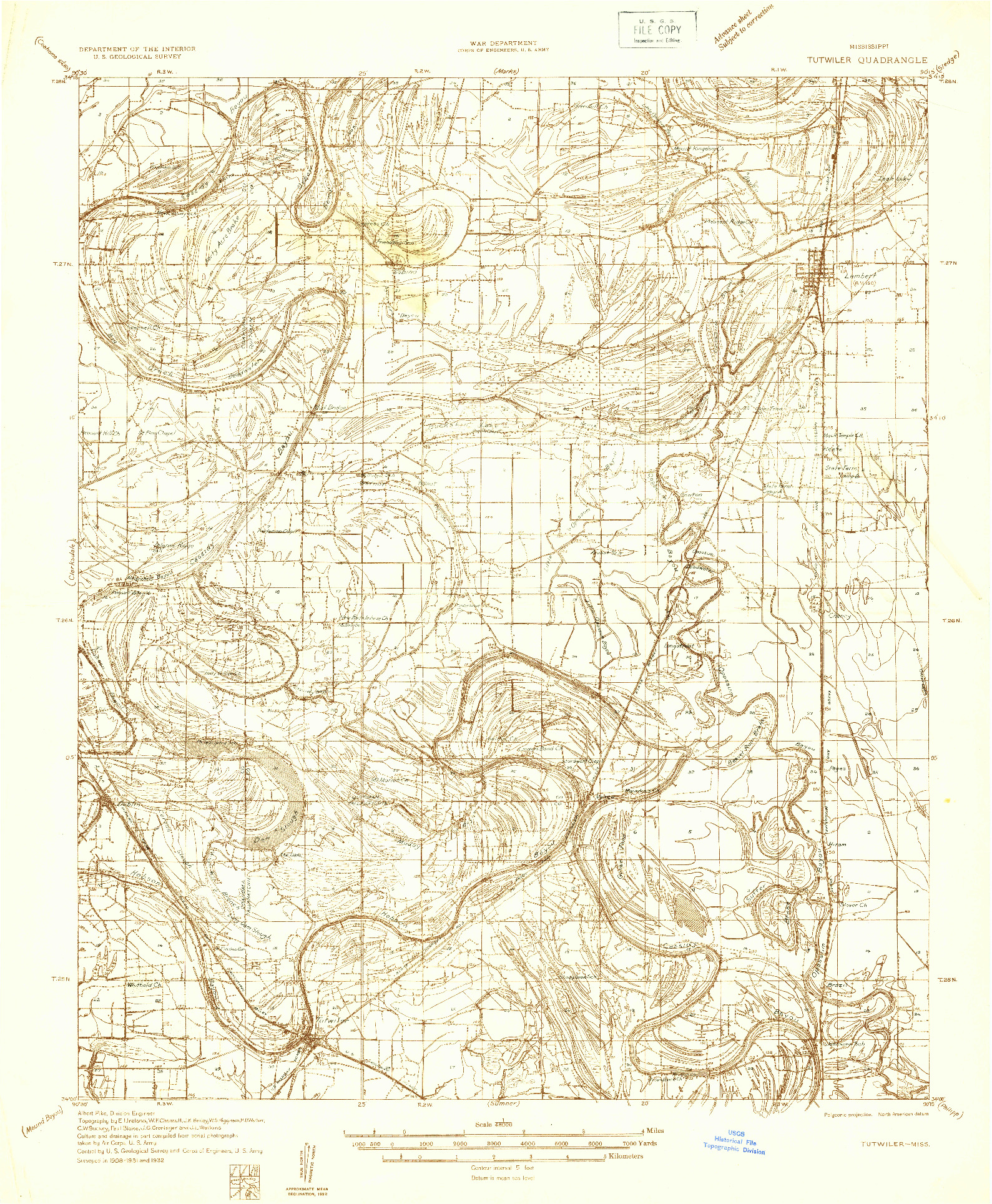 USGS 1:48000-SCALE QUADRANGLE FOR TUTWILER, MS 1932