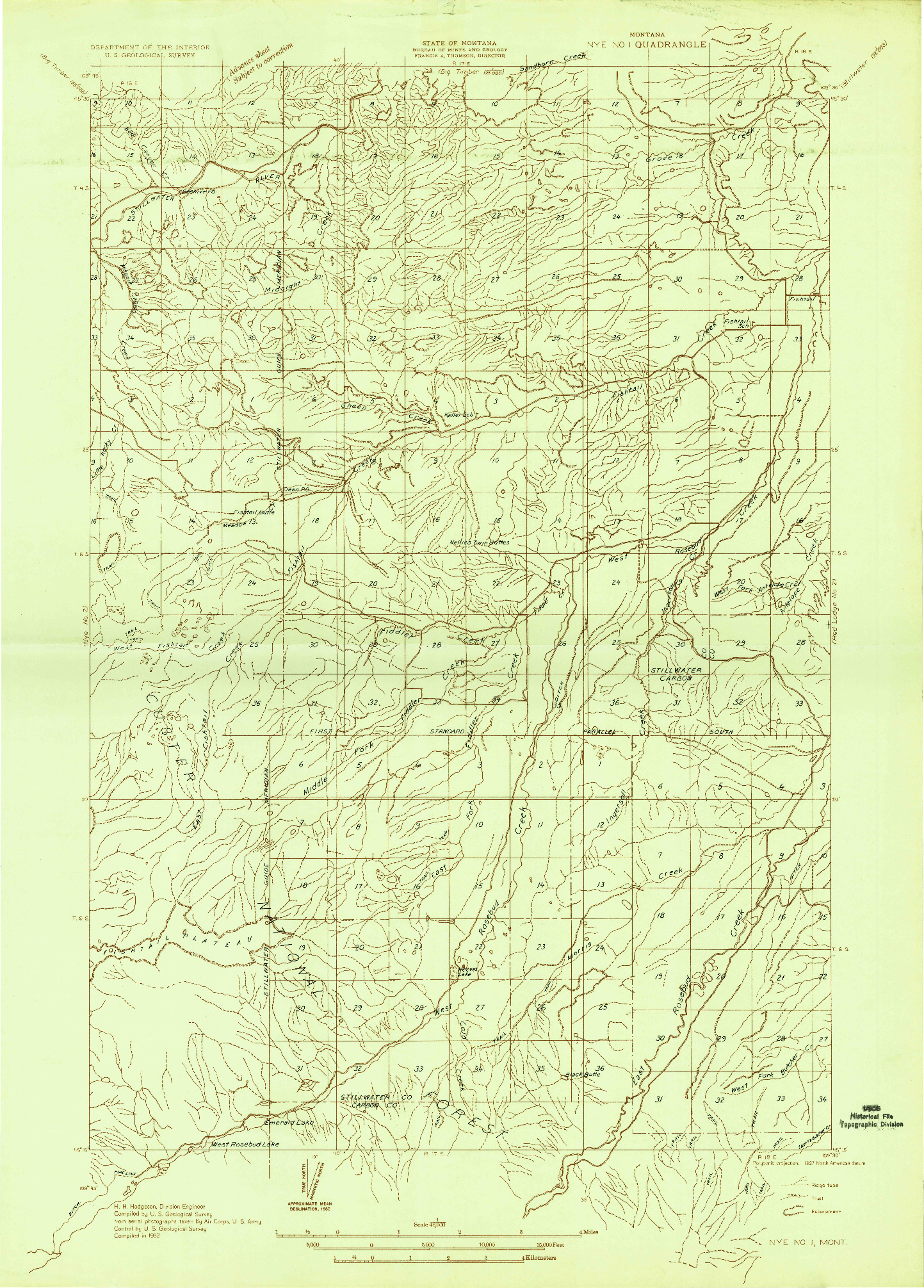 USGS 1:48000-SCALE QUADRANGLE FOR NYE NO 1, MT 1932