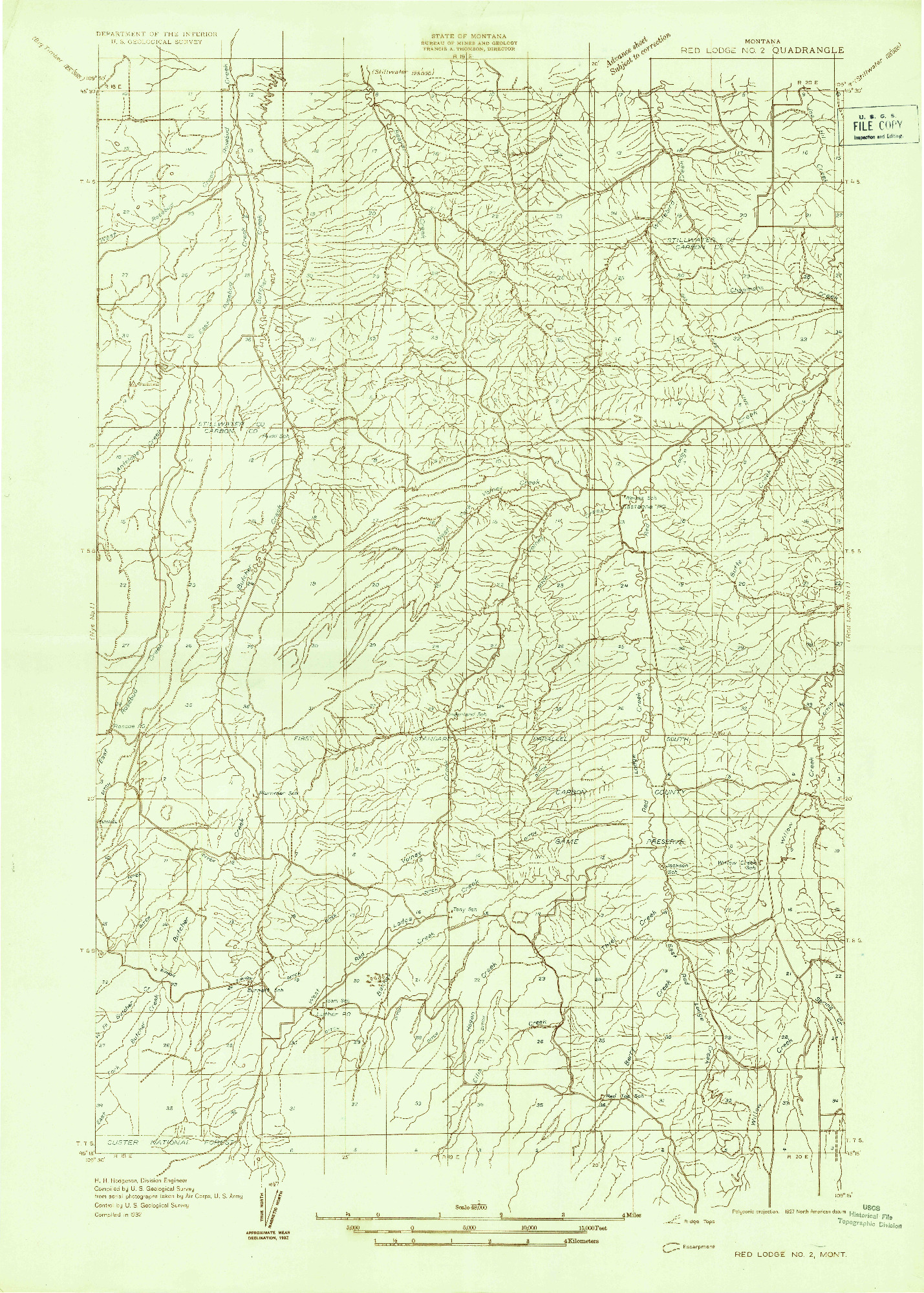 USGS 1:48000-SCALE QUADRANGLE FOR RED LODGE NO 2, MT 1932