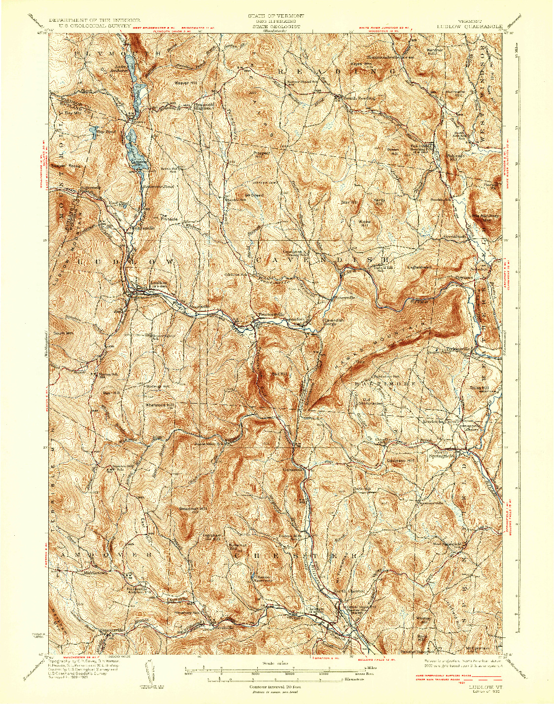 USGS 1:62500-SCALE QUADRANGLE FOR LUDLOW, VT 1932