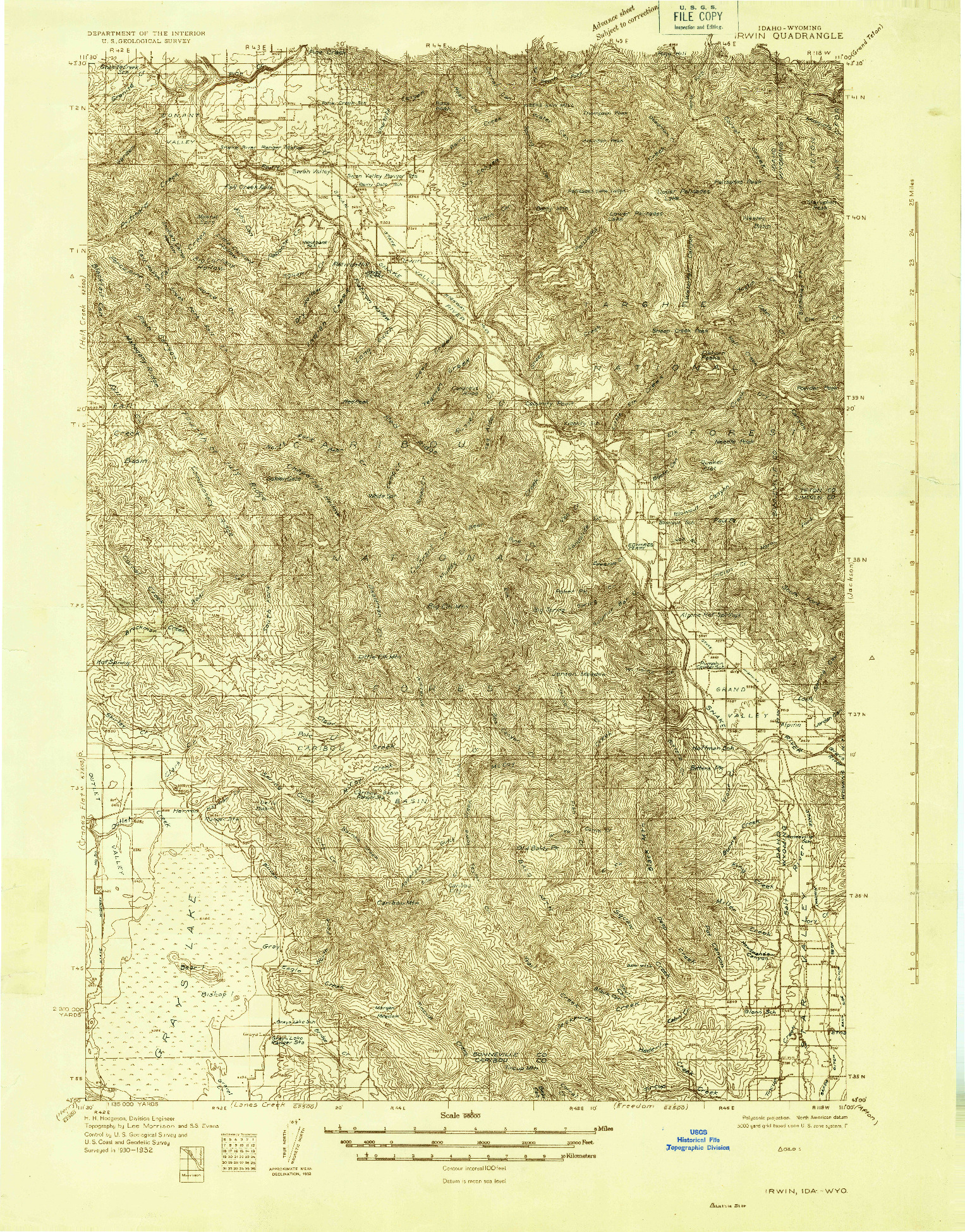 USGS 1:96000-SCALE QUADRANGLE FOR IRWIN, ID 1932